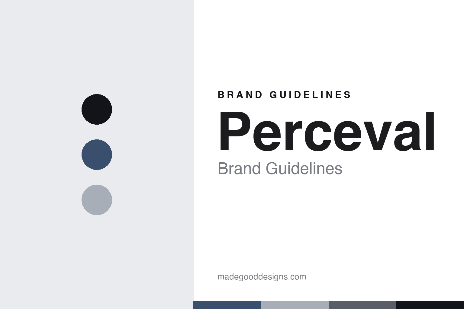 Abstract slate-blue and steel cover for a Perceval brand guidelines design article (colour discs, not a knife)