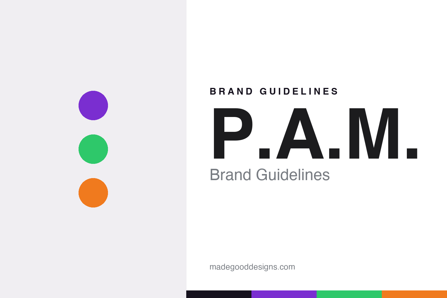 Perks And Mini brand guidelines cover — abstract cosmic colour discs (cosmic violet, alien green, hot orange), not the P.A.M. logo