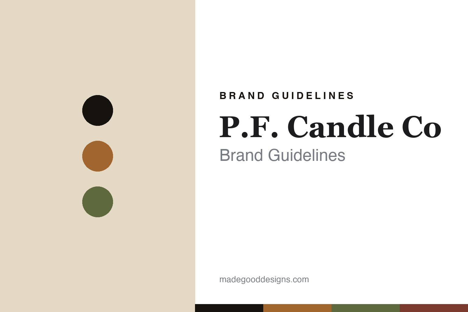 P.F. Candle Co brand guidelines — abstract colour-disc homage cover