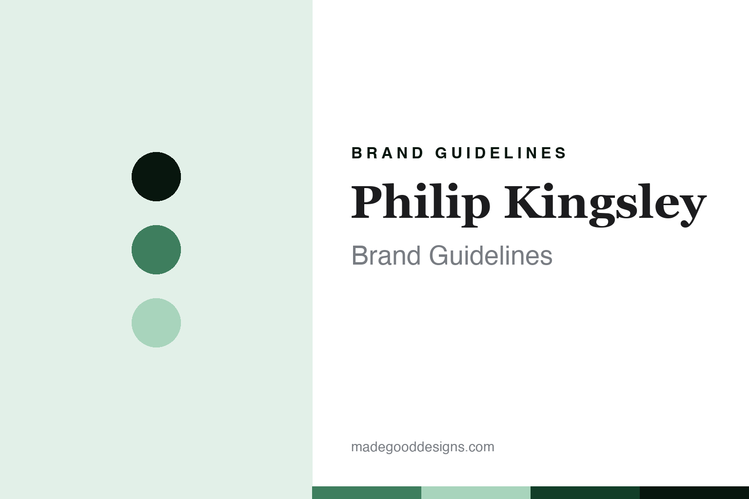 Philip Kingsley brand guidelines cover - heritage-green discs and cream-and-scalp texture, abstract homage