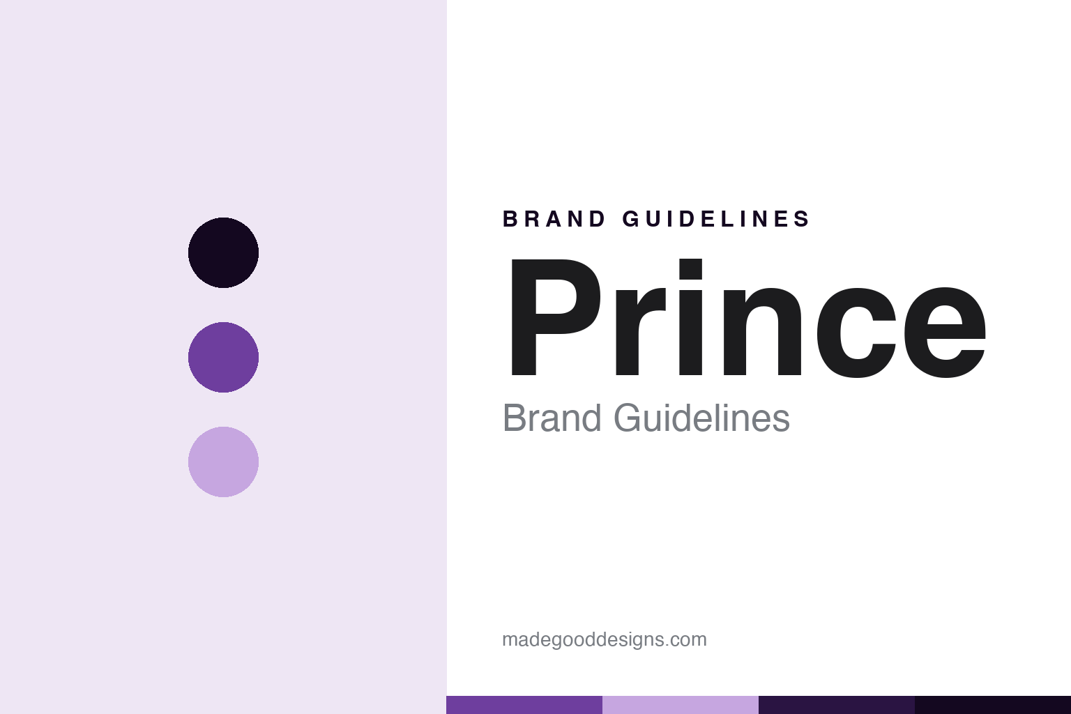 Prince brand guidelines — abstract royal-purple palette and oversize-sans homage (not a Prince asset)