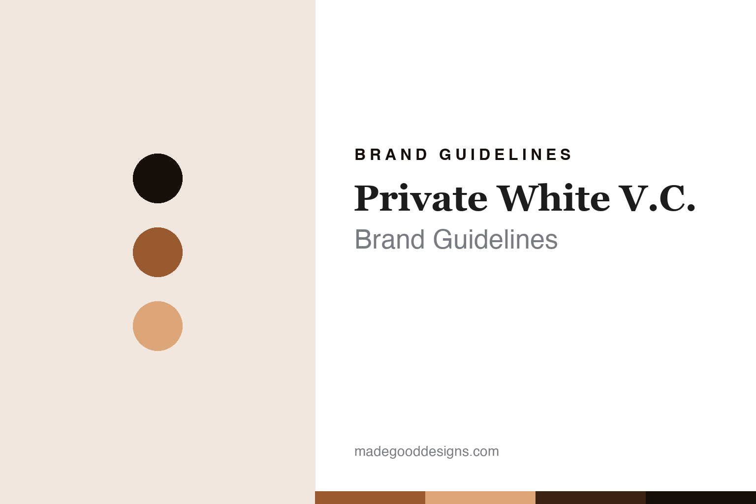 Private White V.C. brand-guidelines cover — abstract copper and sand colour discs on paper (original homage, no logo or garment).