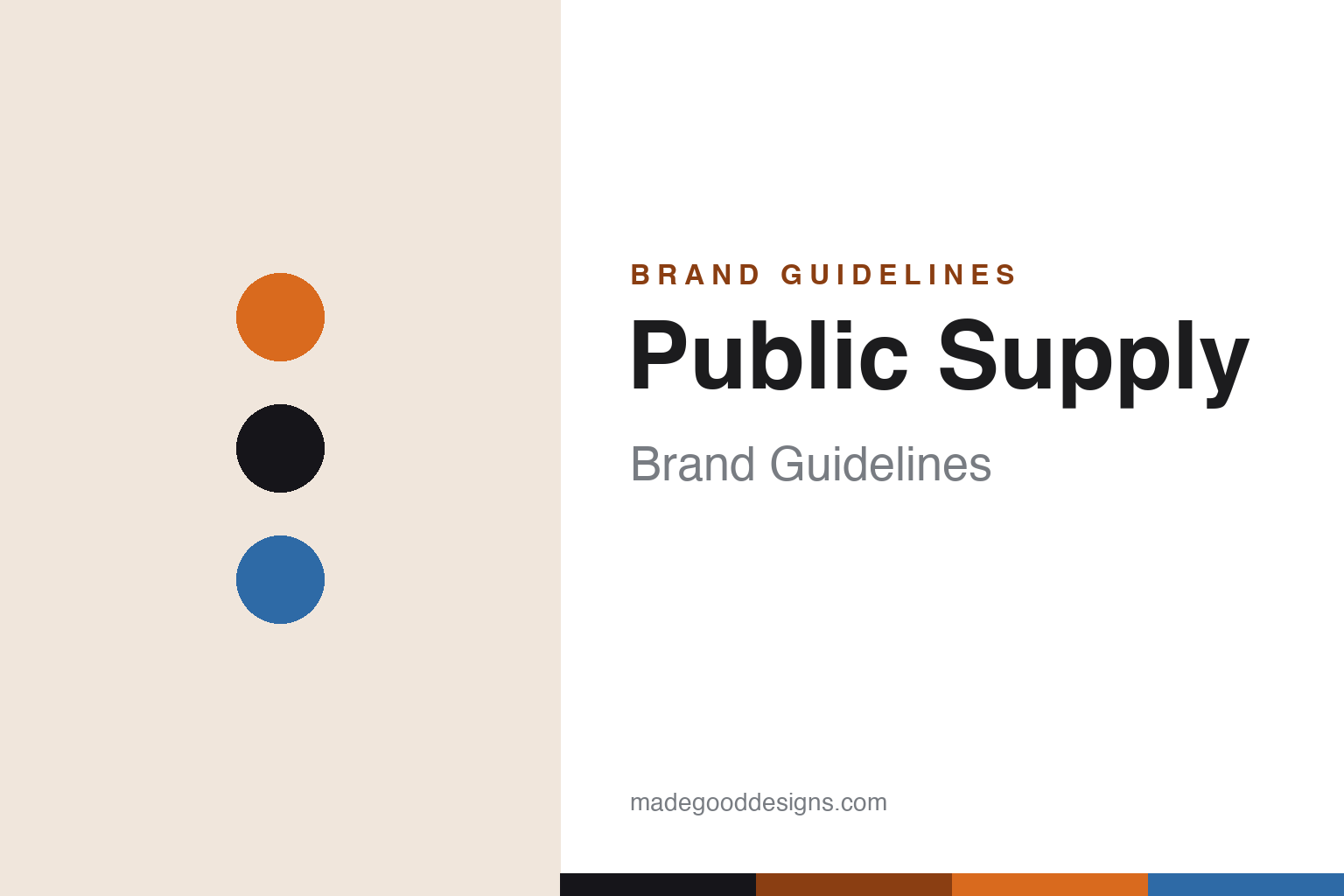 Public Supply brand guidelines cover — orange and ink colour discs (abstract homage, not a Public Supply asset)