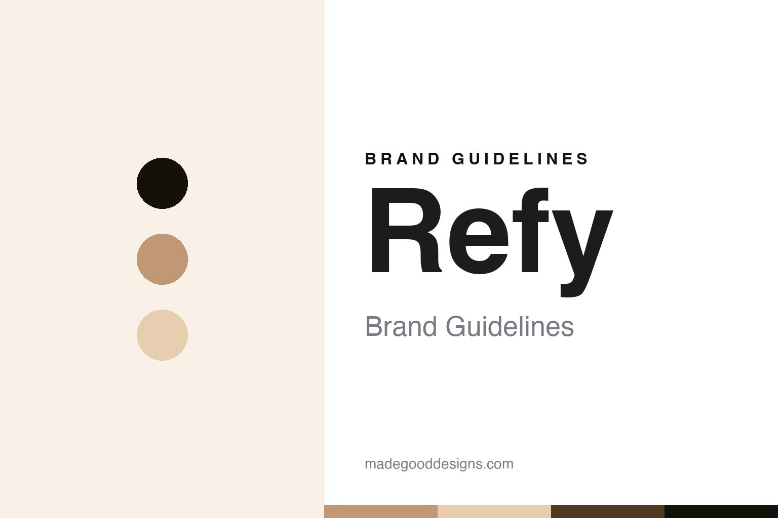 Refy brand guidelines cover - tan discs and brow-and-gel texture, abstract homage