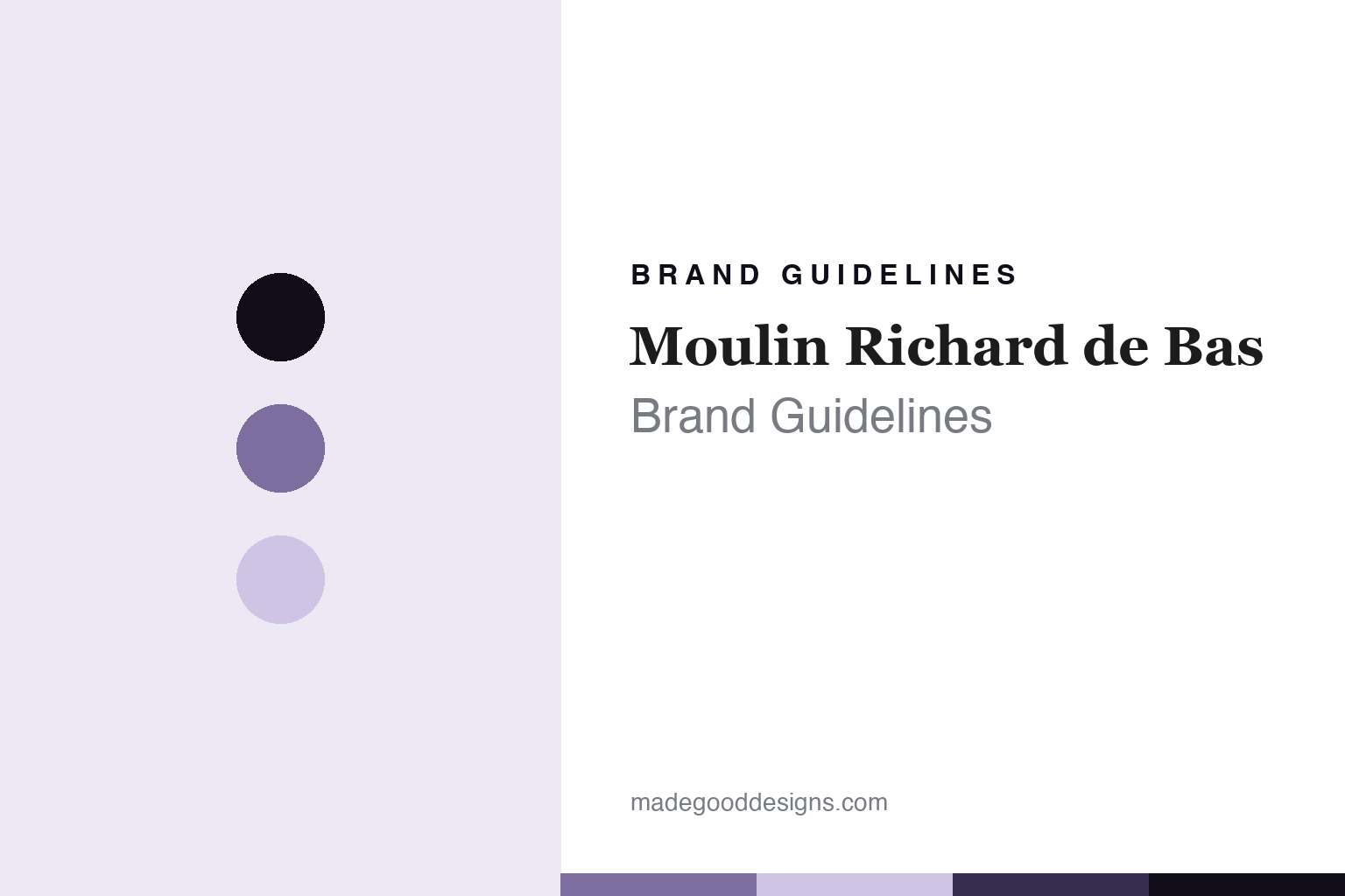 Moulin Richard de Bas brand guidelines cover, abstract colour discs and handmade-fibre texture in petal lavender