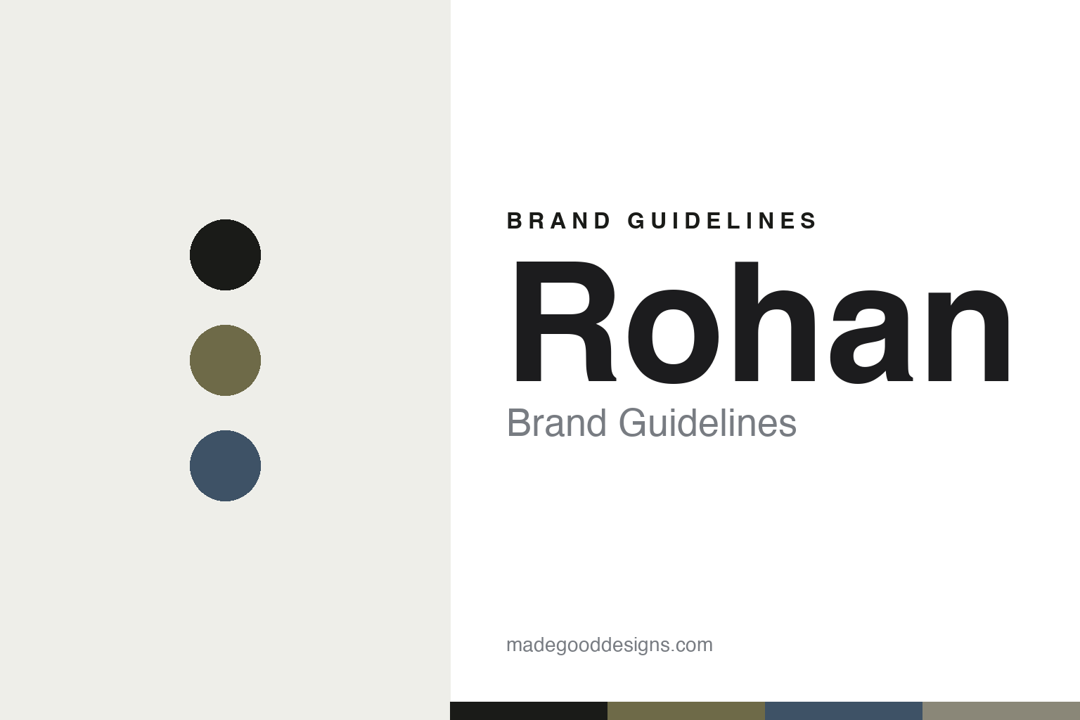 Rohan brand guidelines cover — abstract colour-disc homage