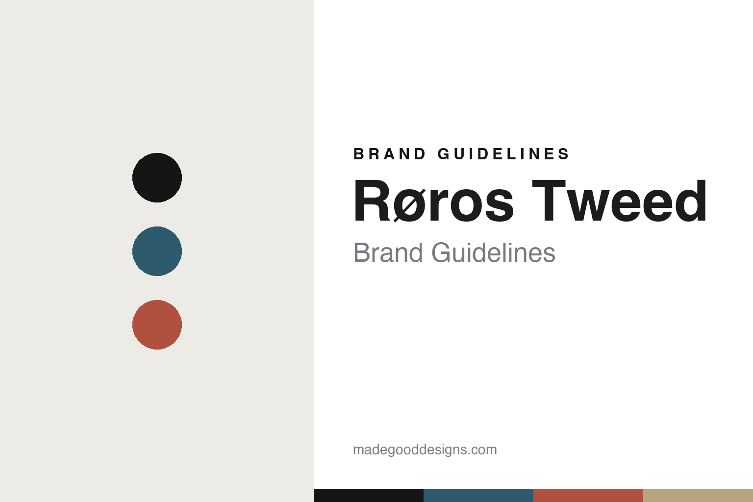 Røros Tweed brand guidelines — abstract colour-disc homage in fjord and rust (not the Røros Tweed textiles or packaging)