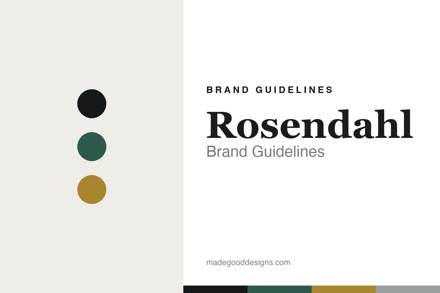 Rosendahl brand guidelines — abstract green-and-gold colour-disc homage cover; no logo reproduced.