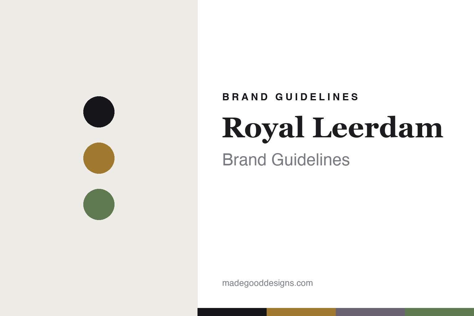Royal Leerdam brand guidelines — abstract topaz-and-smoke colour-disc homage cover; no logo reproduced.