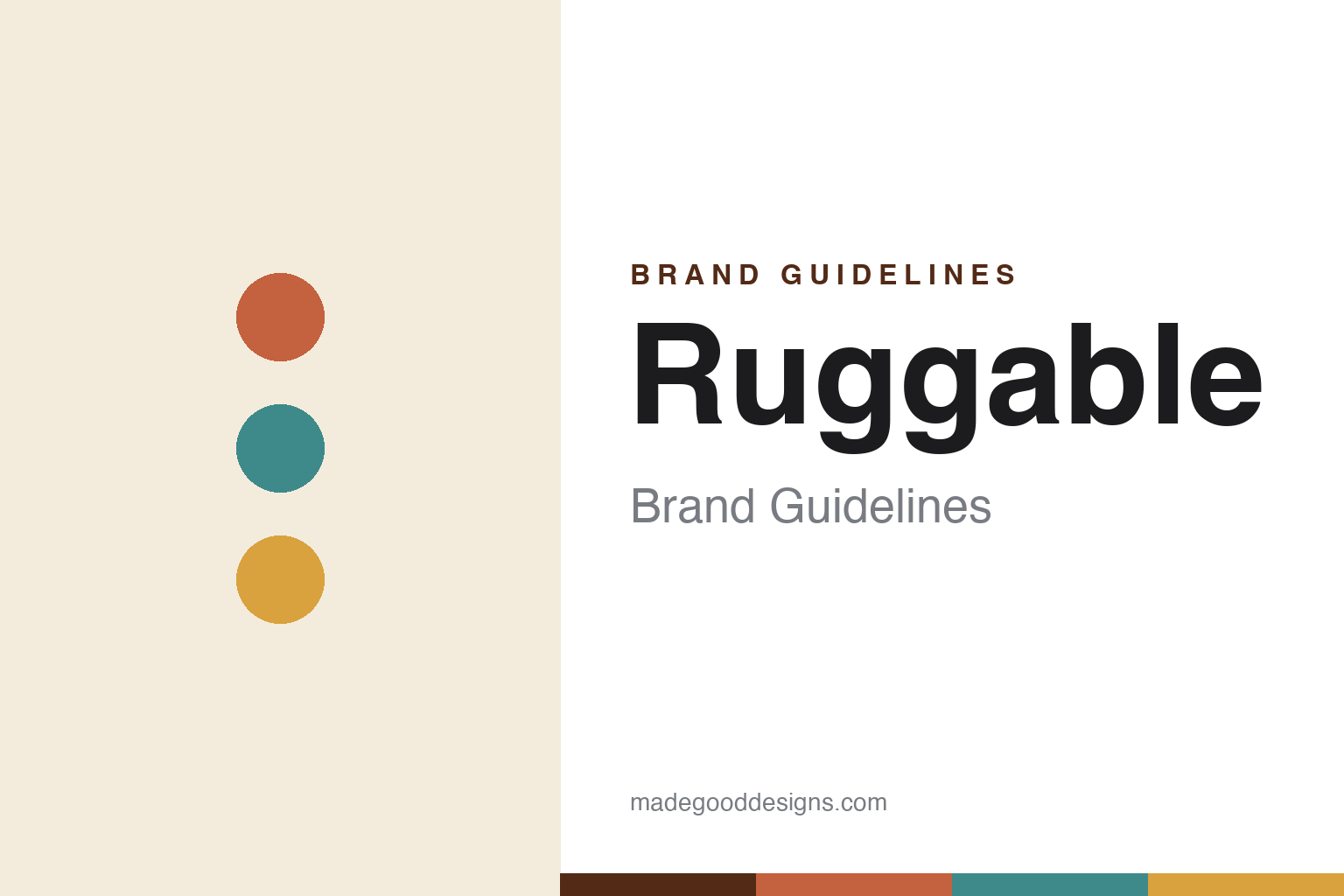 Abstract homage cover for Ruggable brand guidelines — rust, teal and ochre discs