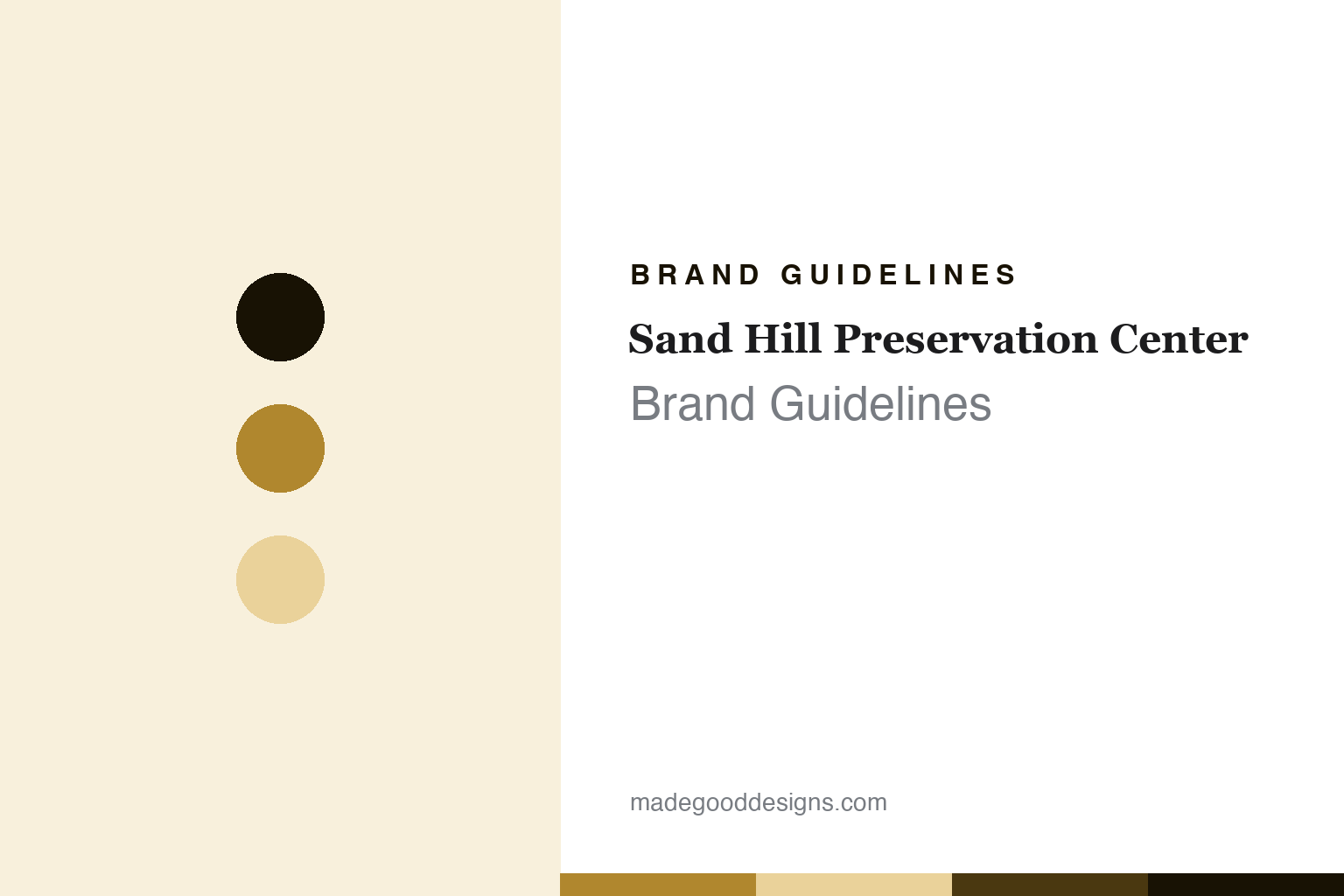 Sand Hill Preservation Center brand guidelines - abstract prairie-amber colour discs and seed-packet-paper texture, an unofficial design homage