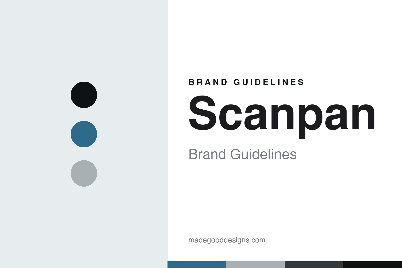 Abstract Danish-blue and aluminium cover for a Scanpan brand guidelines design article (colour discs, not a pan)