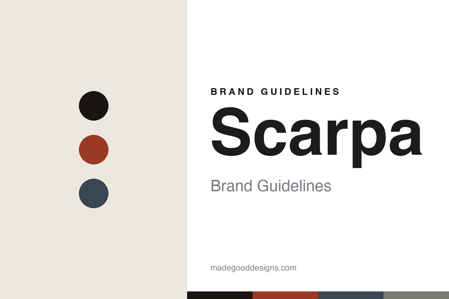 Scarpa brand guidelines — abstract colour-disc homage cover (alpine red and slate)