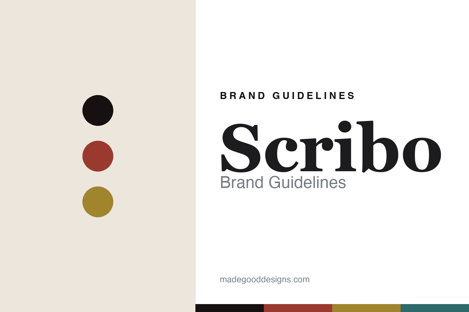 Abstract homage cover for Scribo brand guidelines — colour discs and swatches, not a Scribo asset