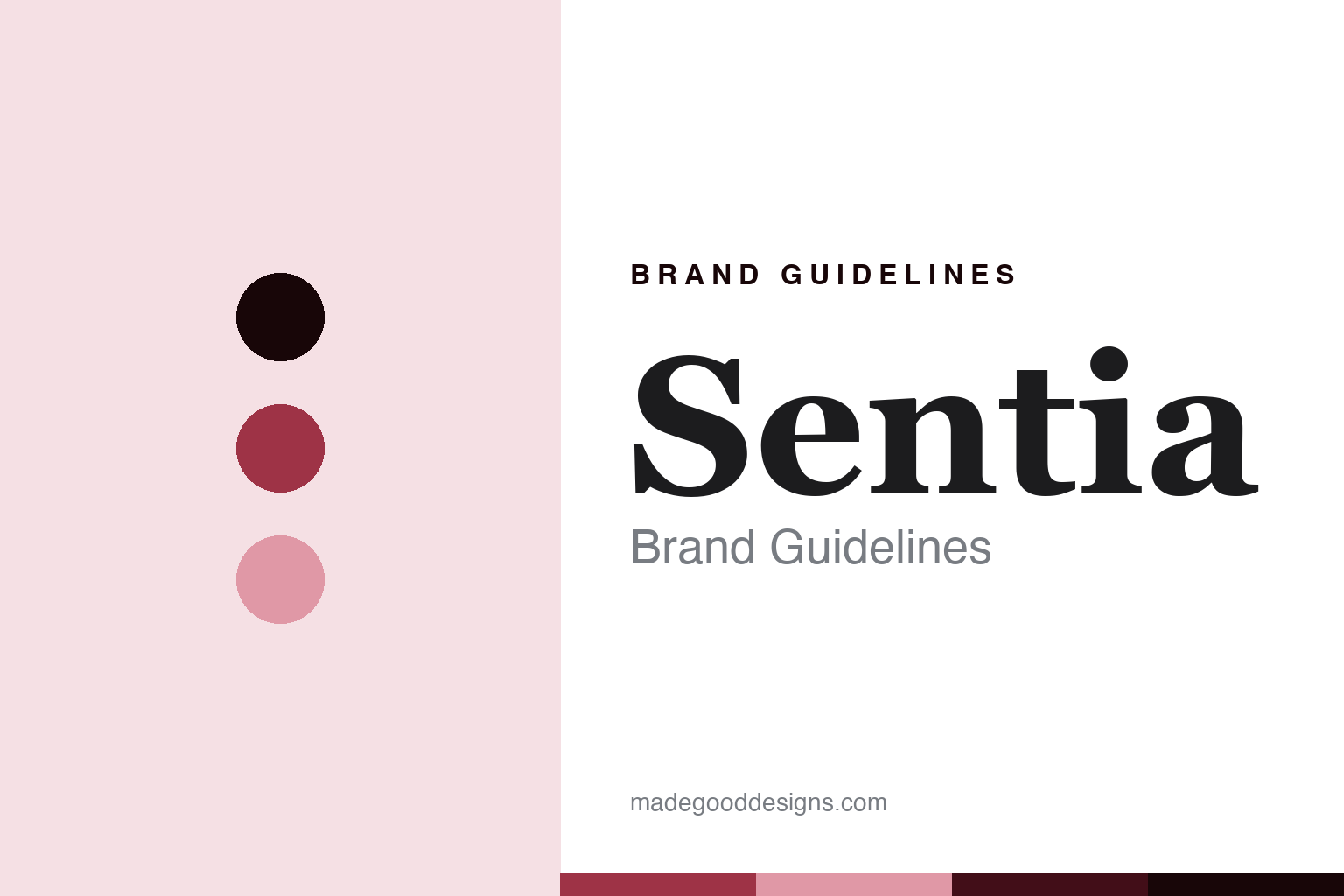 Sentia brand guidelines — abstract homage cover in botanical red and rose with a botanical-serif register