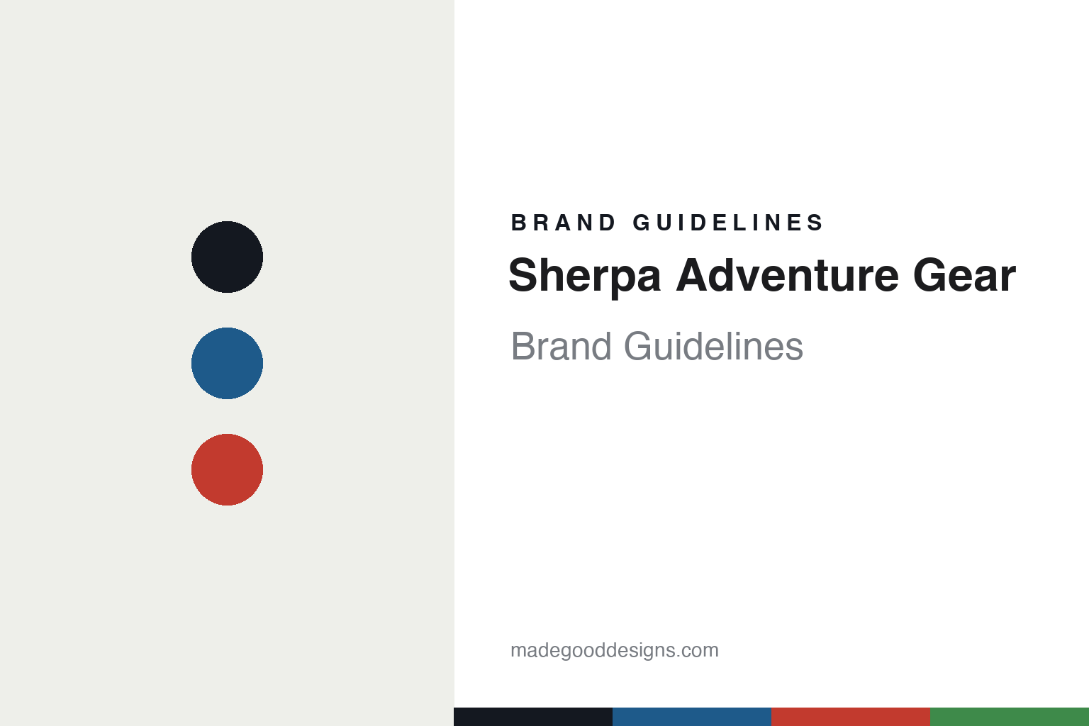 Sherpa Adventure Gear brand guidelines cover — abstract colour-disc homage