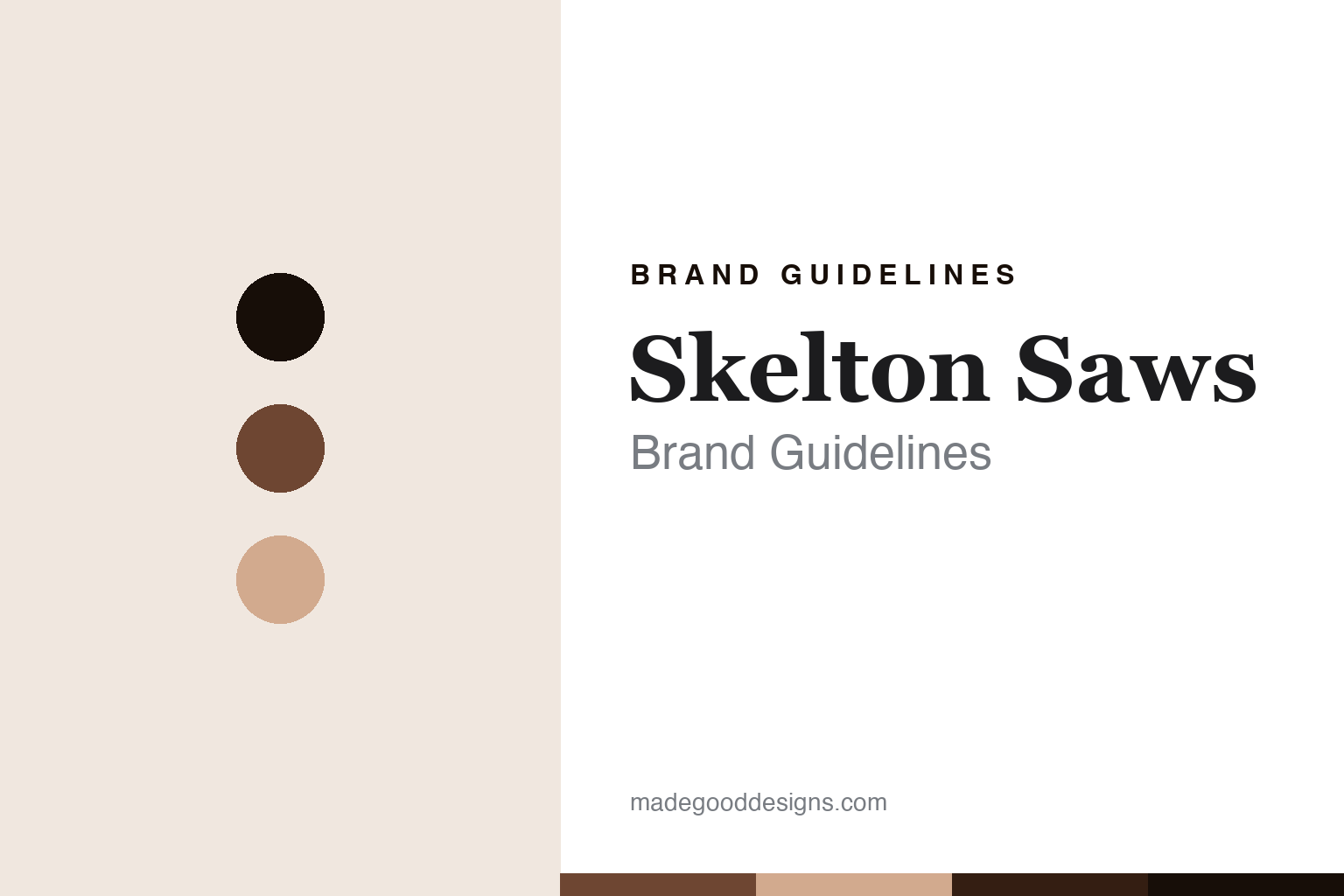 Skelton Saws brand guidelines cover — abstract walnut and steel colour discs and saw-steel/walnut texture (homage; not a Skelton saw or crest)