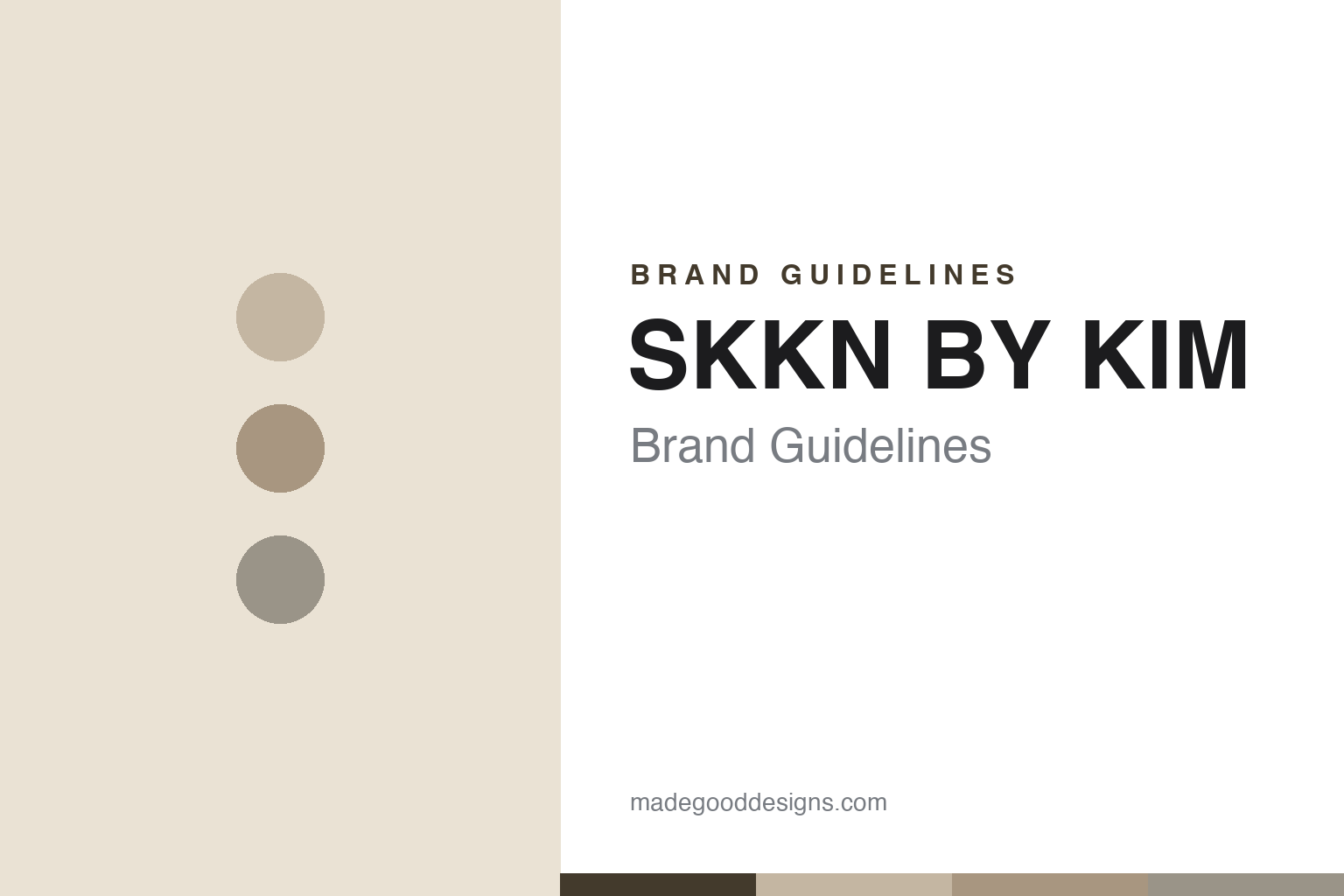 Abstract homage cover for SKKN BY KIM brand guidelines — putty, taupe and stone-grey discs
