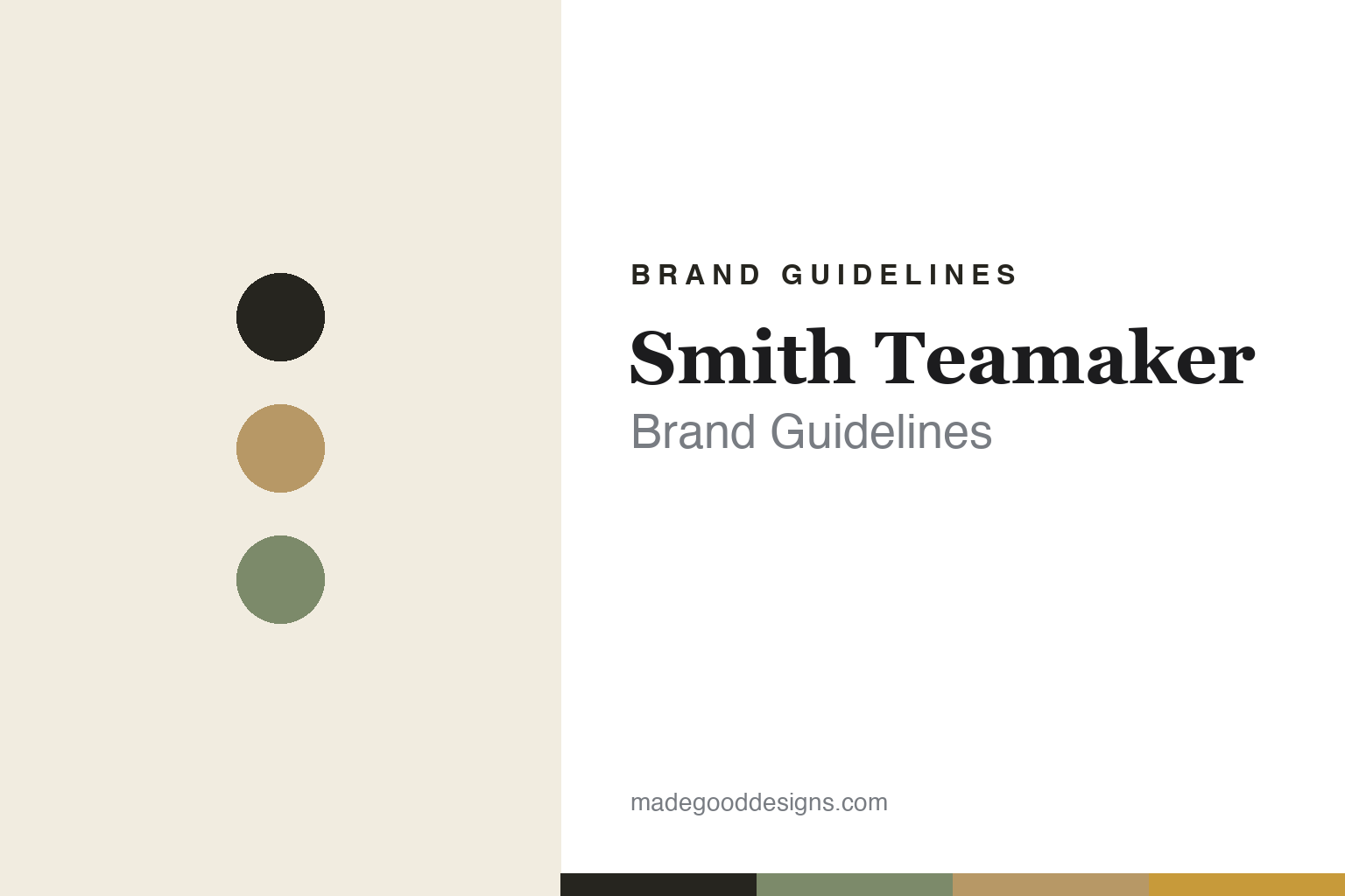 Abstract homage to Smith Teamaker: muted kraft, charcoal and sage craft-tea discs and swatches (not a Smith Teamaker logo)