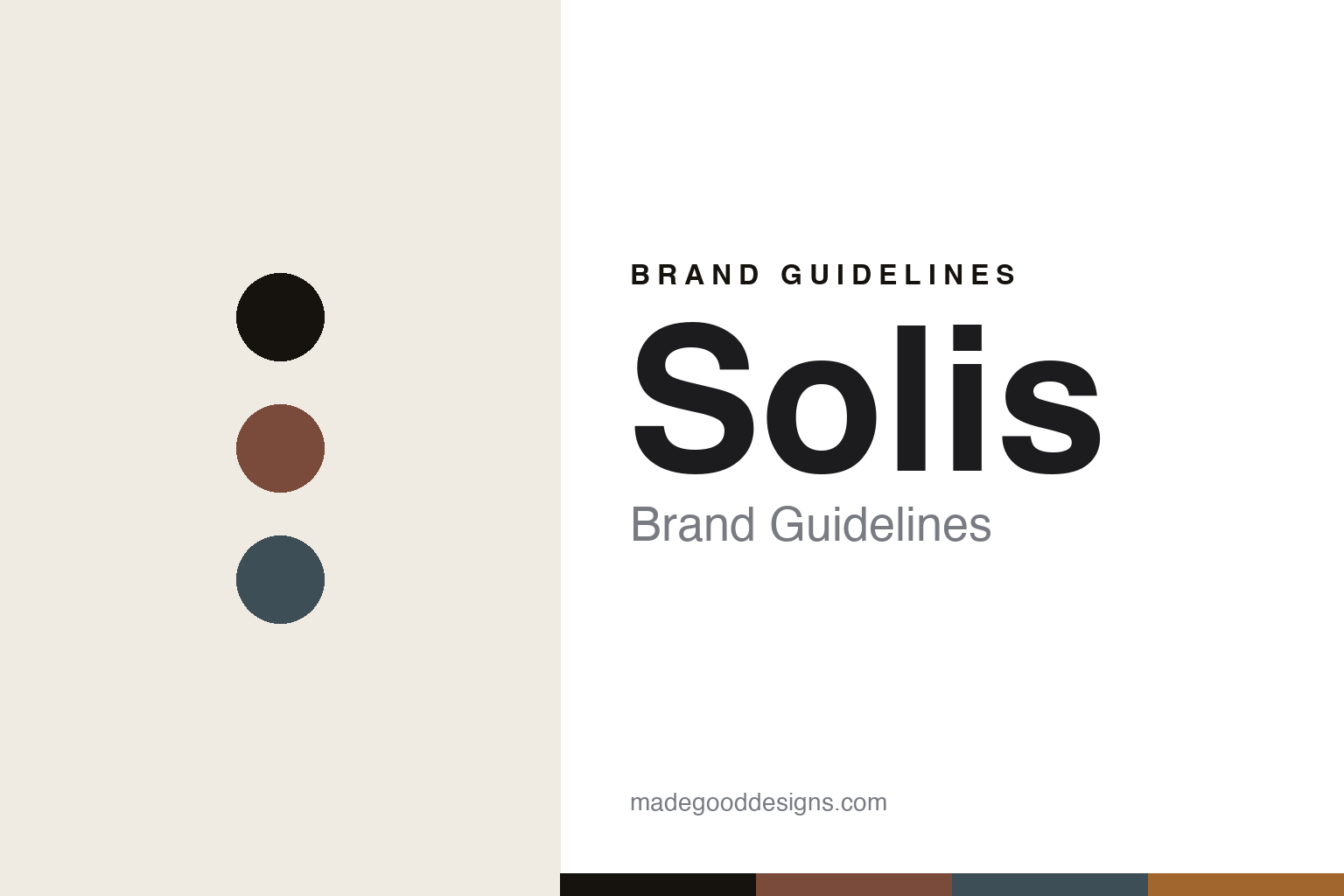 Solis brand guidelines cover — abstract colour-disc homage