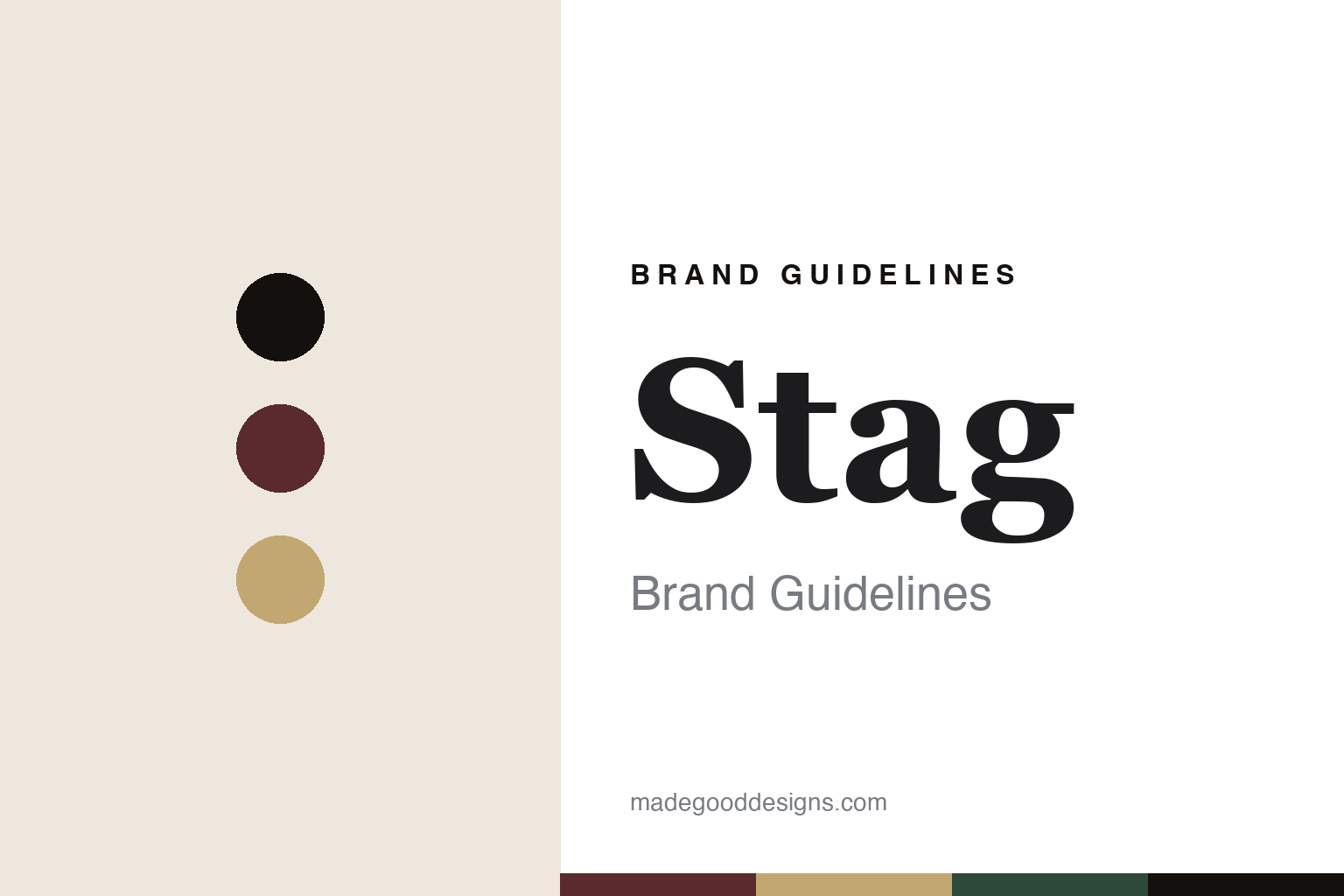 Stag umbrellas brand guidelines cover — abstract colour discs and canopy-texture homage, not an umbrella or the deer emblem