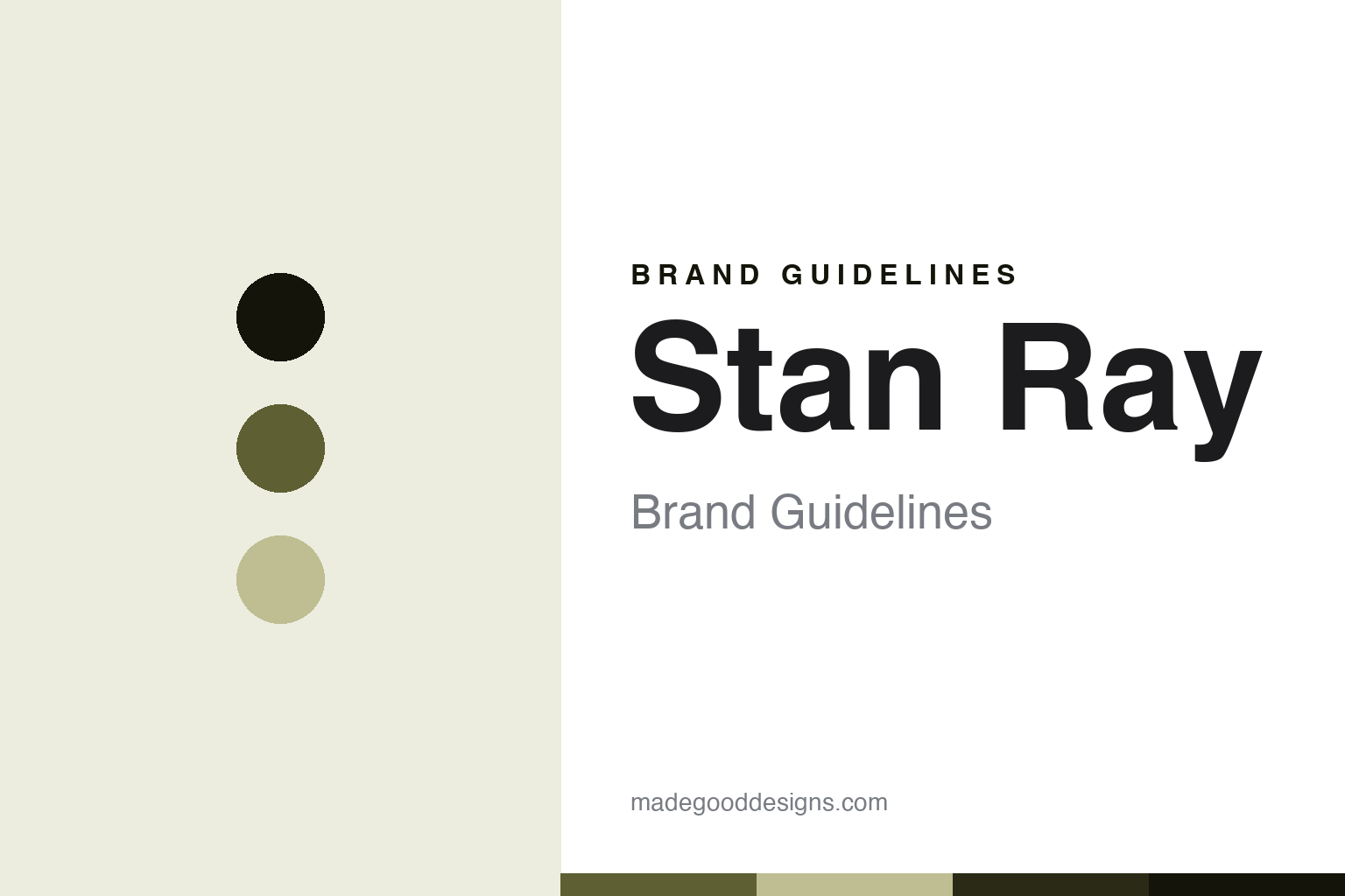 Stan Ray brand-guidelines cover — abstract olive-drab and sage colour discs on paper (original homage, no logo, garment or insignia).