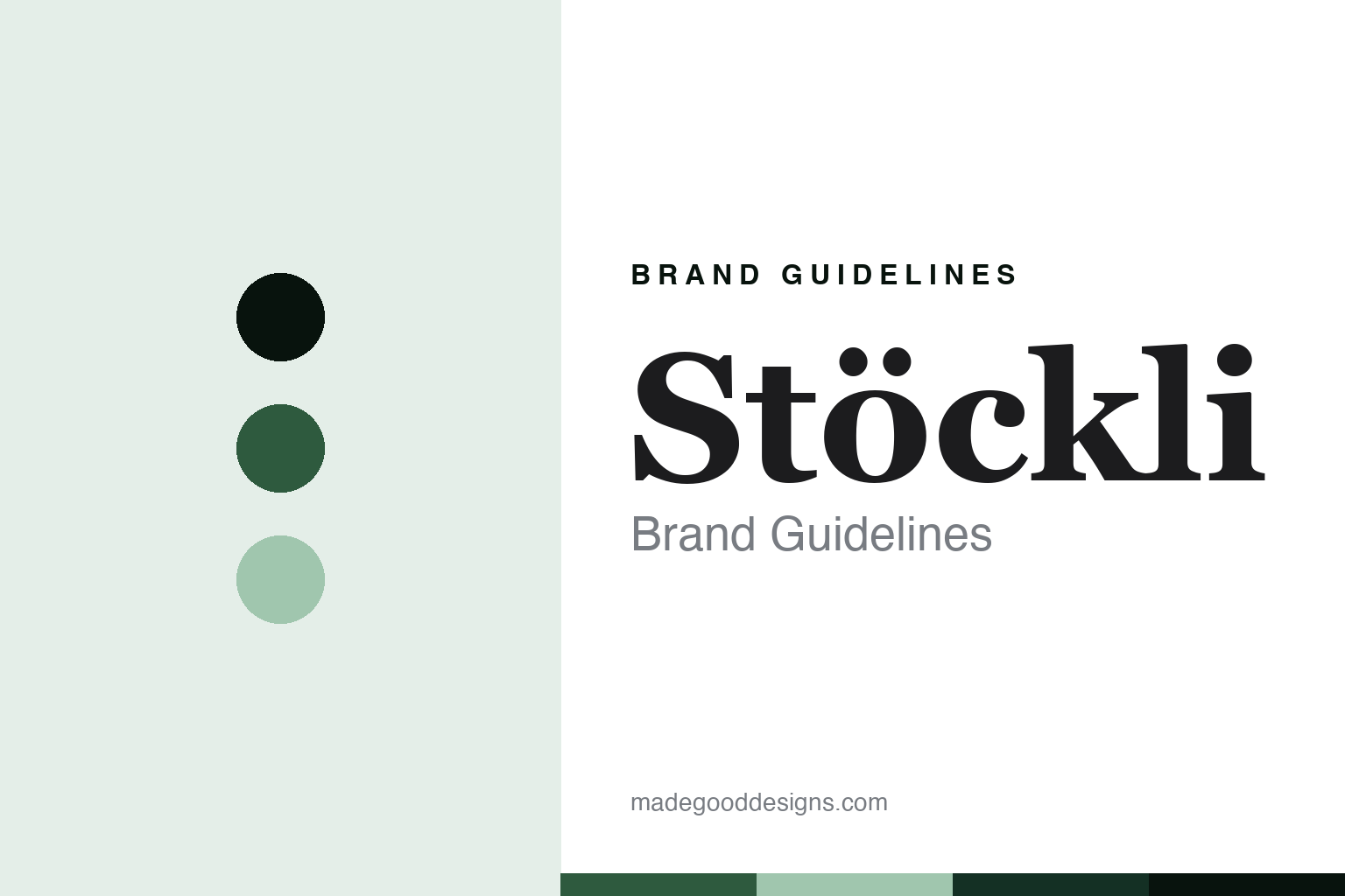 Stockli skis brand guidelines — abstract alpine-green palette and handcraft-serif cover homage (not affiliated)