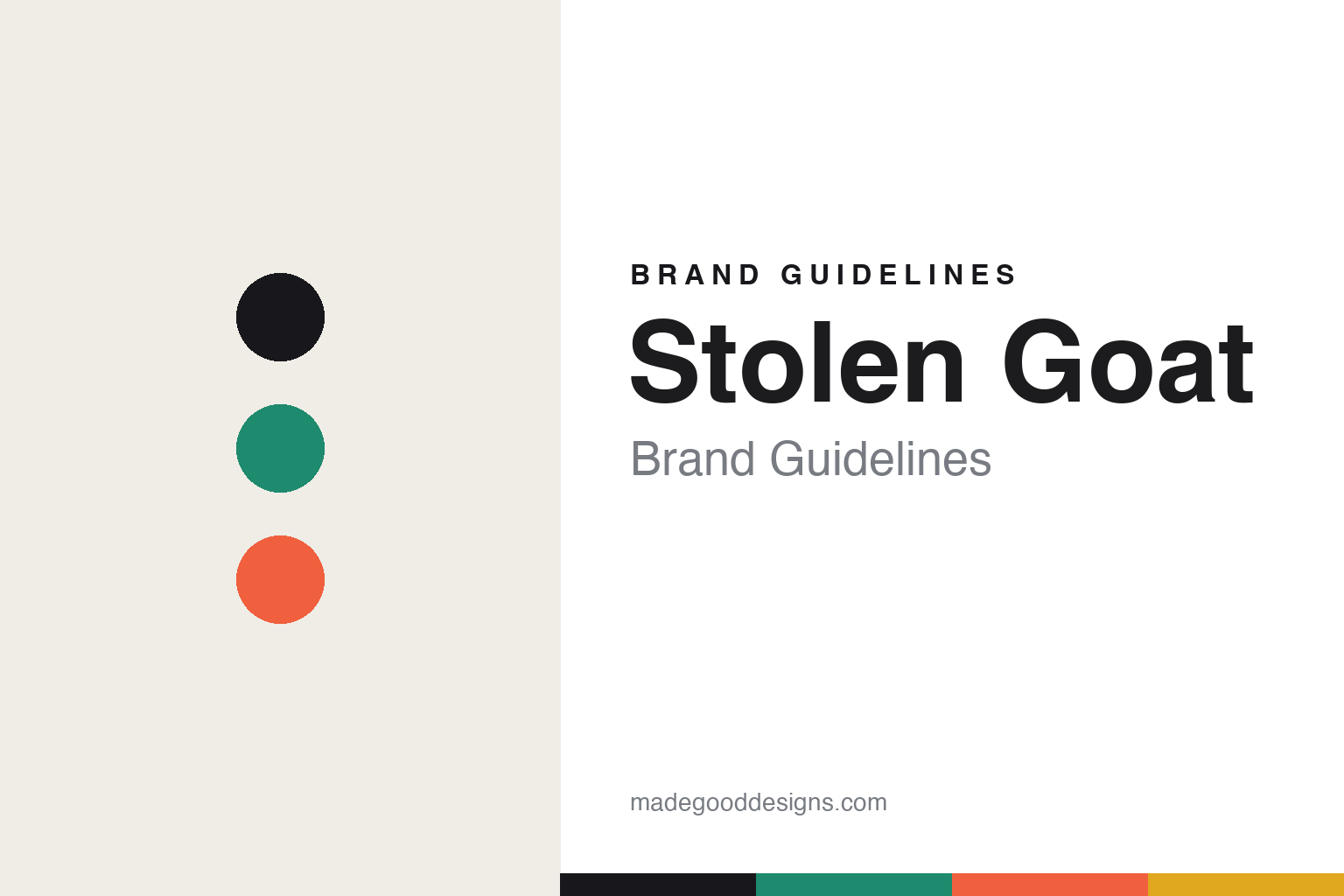 Stolen Goat brand guidelines cover — abstract bold characterful colour-disc homage (not the Stolen Goat logo)