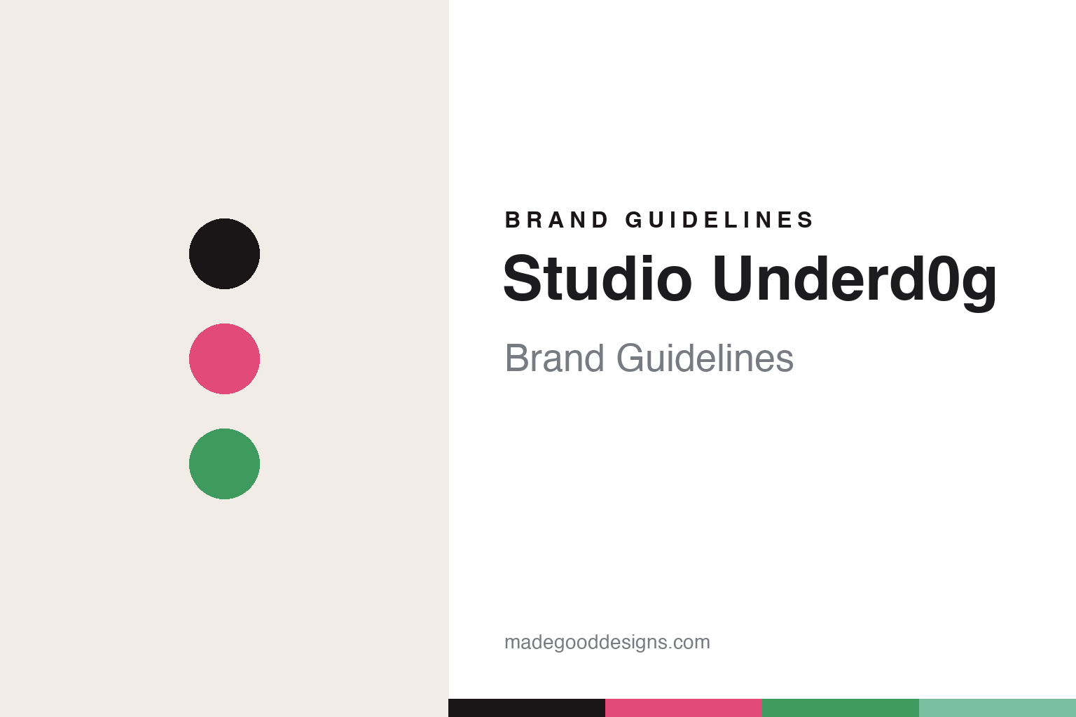 Studio Underd0g brand guidelines — abstract colour-disc homage (watermelon pink and green), not the Studio Underd0g dials