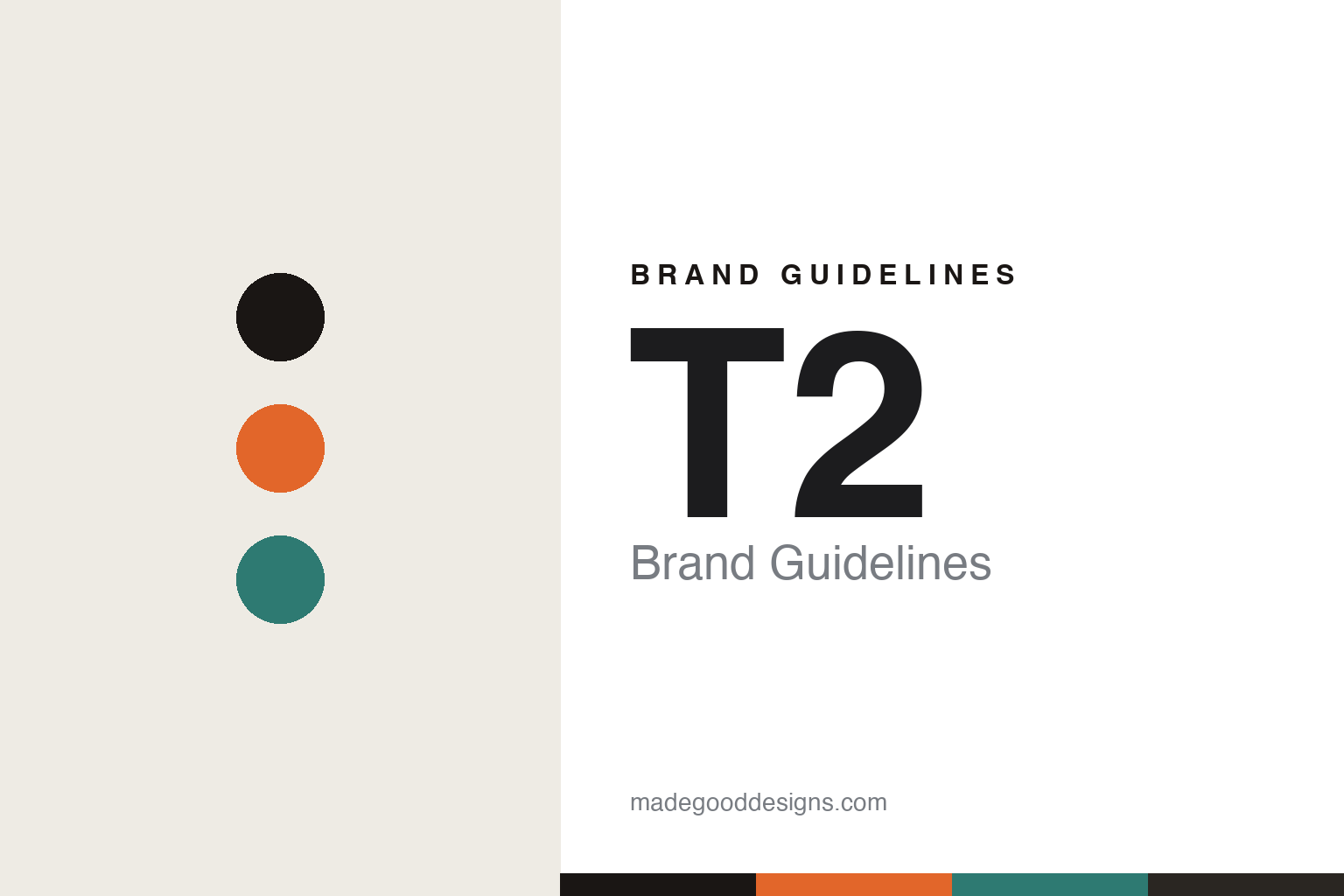 T2 tea brand guidelines — abstract colour-disc homage cover (orange and black)