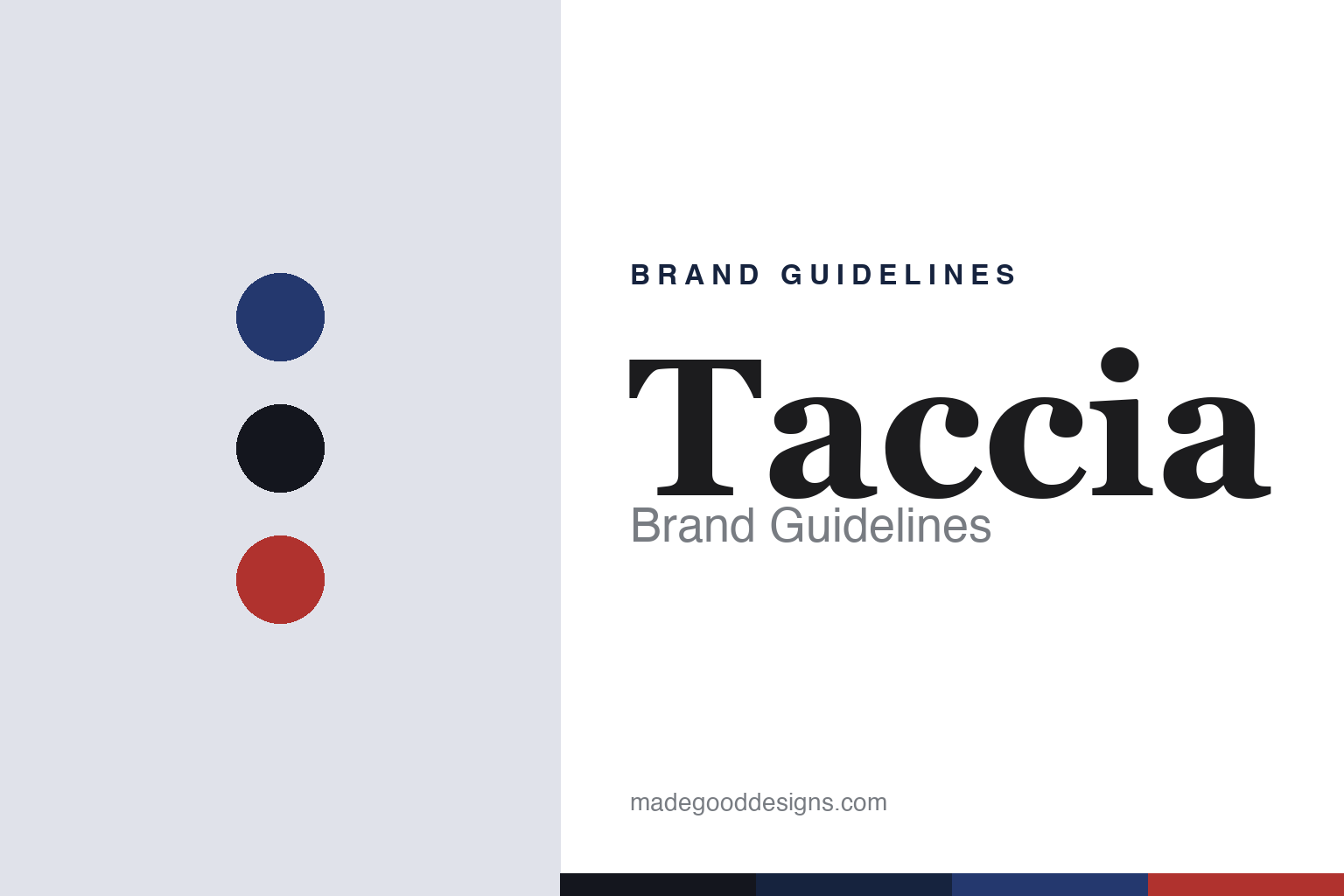 Taccia brand guidelines cover — ukiyo-e-indigo and woodblock-red colour discs (abstract homage, not a Taccia asset)