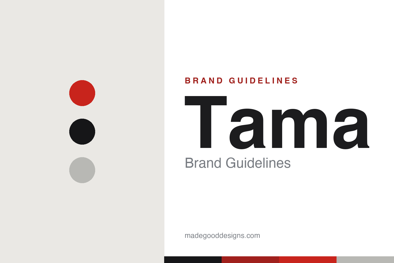 tama brand guidelines — abstract homage cover (palette discs and colour band); not an official tama asset, no logo reproduced
