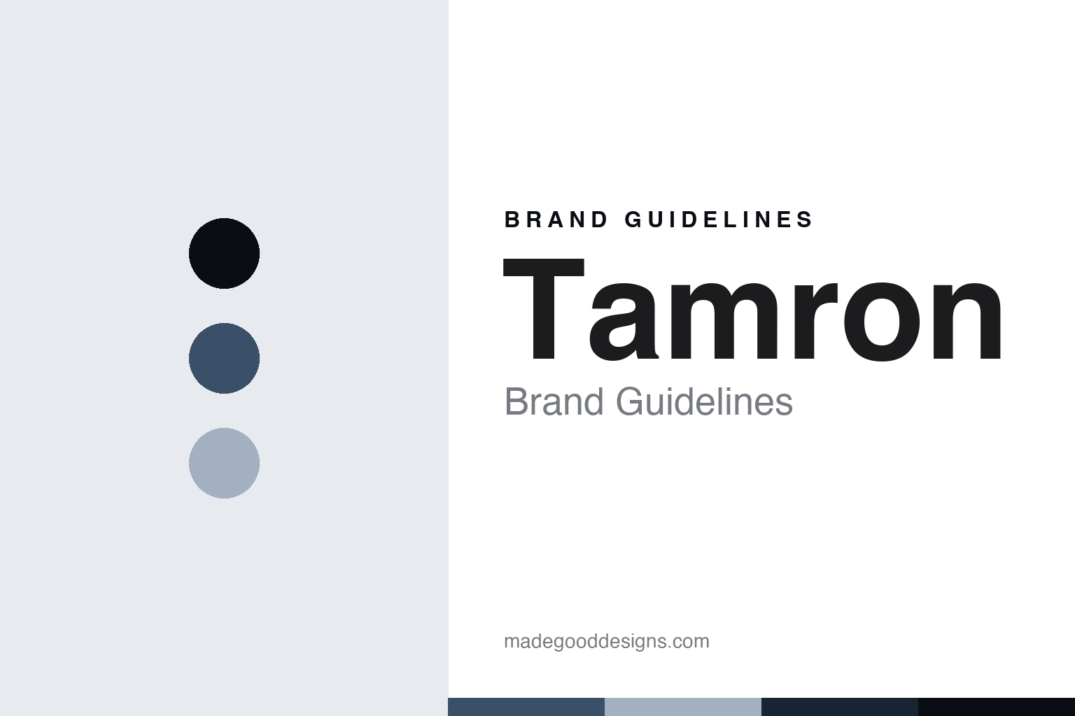 Tamron brand-guidelines cover — abstract steel-blue and chambray colour discs on paper (original homage, no logo or lens).