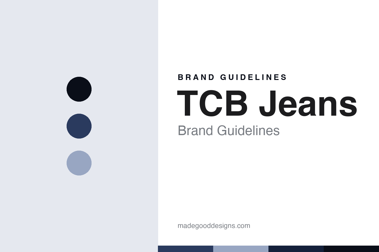 TCB Jeans brand-guidelines cover — abstract selvedge-indigo and slate colour discs on paper (original homage, no logo or garment).