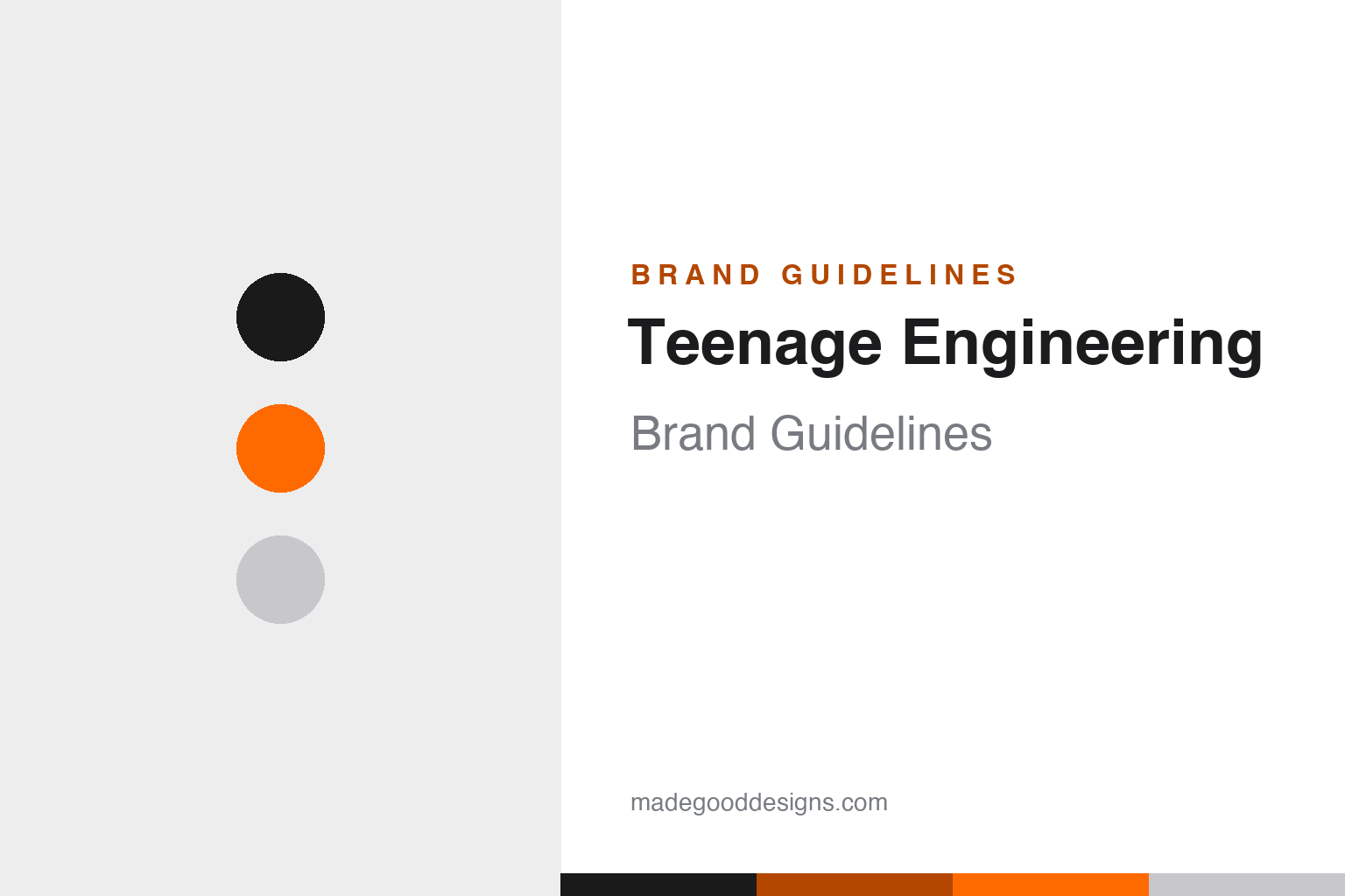 Abstract homage to Teenage Engineering — orange and black discs and colour band, not the Teenage Engineering wordmark