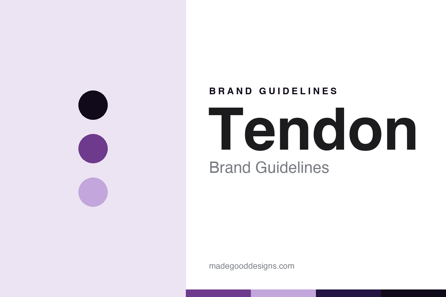Tendon brand guidelines — abstract homage cover in braid violet and lilac, Czech-rope-sans register