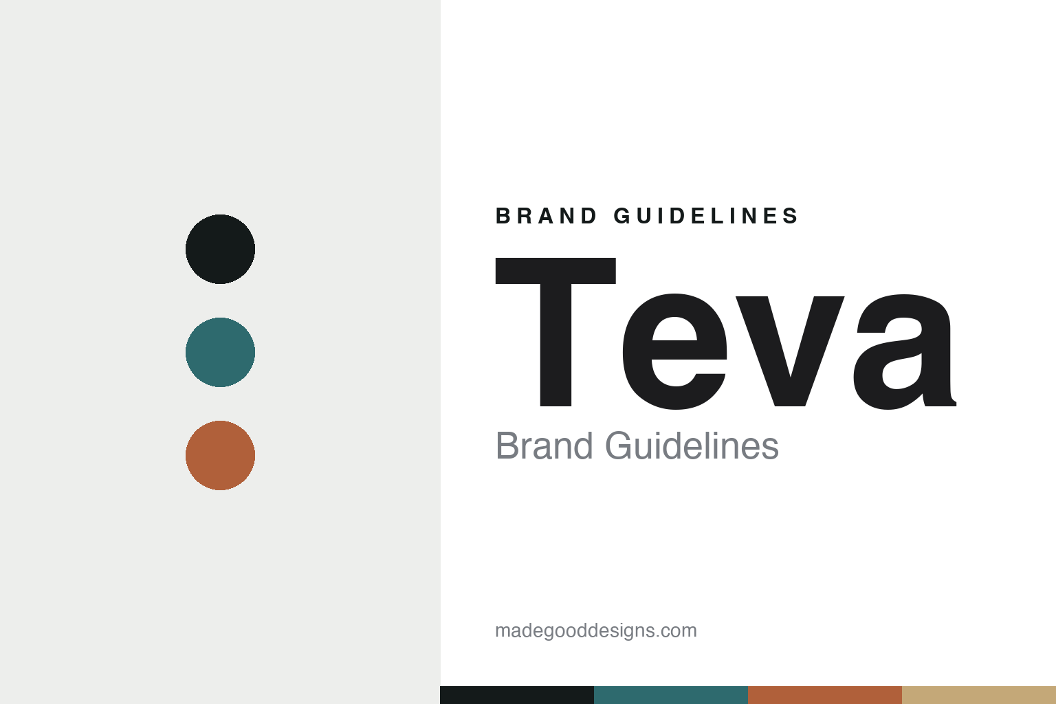 Teva brand guidelines — abstract colour-disc homage cover (river teal and rust)