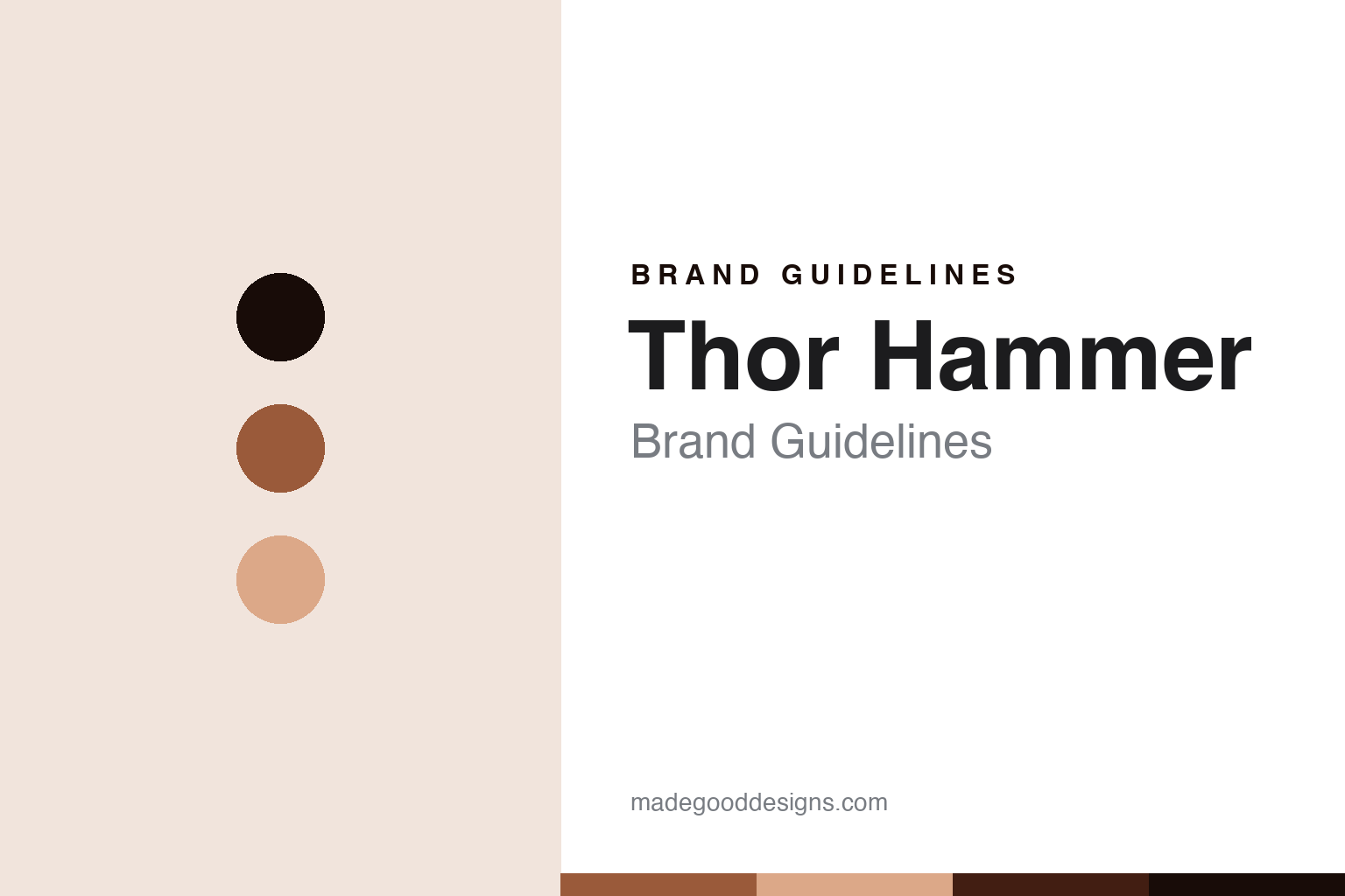 Thor Hammer brand guidelines cover — abstract copper and hide colour discs and copper/hide texture (homage; not a Thor mallet or logo)