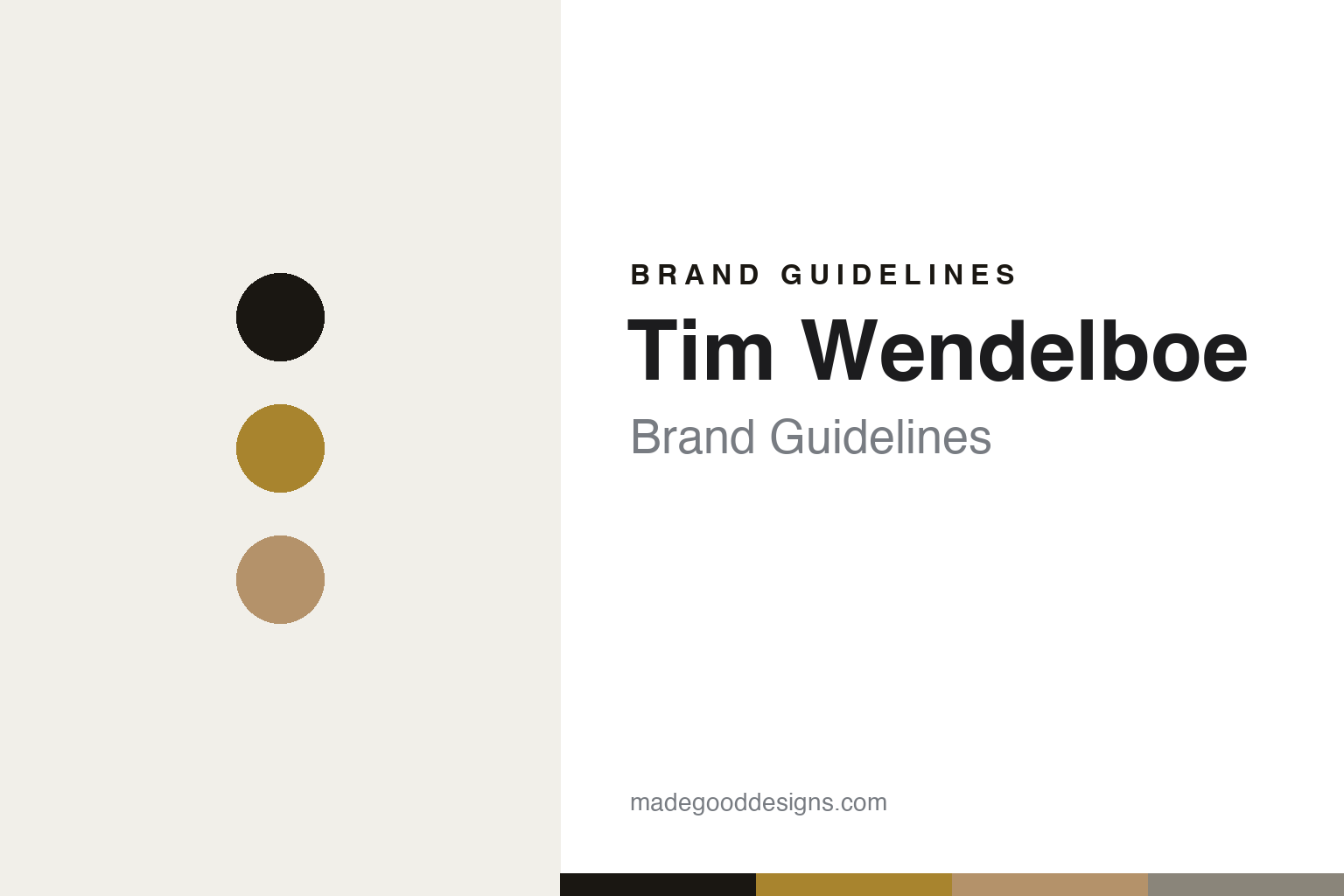 Tim Wendelboe brand guidelines — abstract colour-disc homage cover in gold and kraft