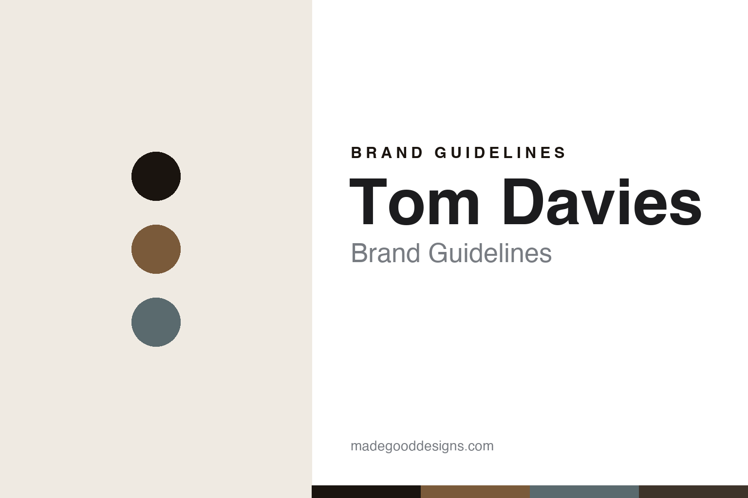 Tom Davies brand guidelines — abstract colour-disc homage cover (not the Tom Davies frame or monogram)