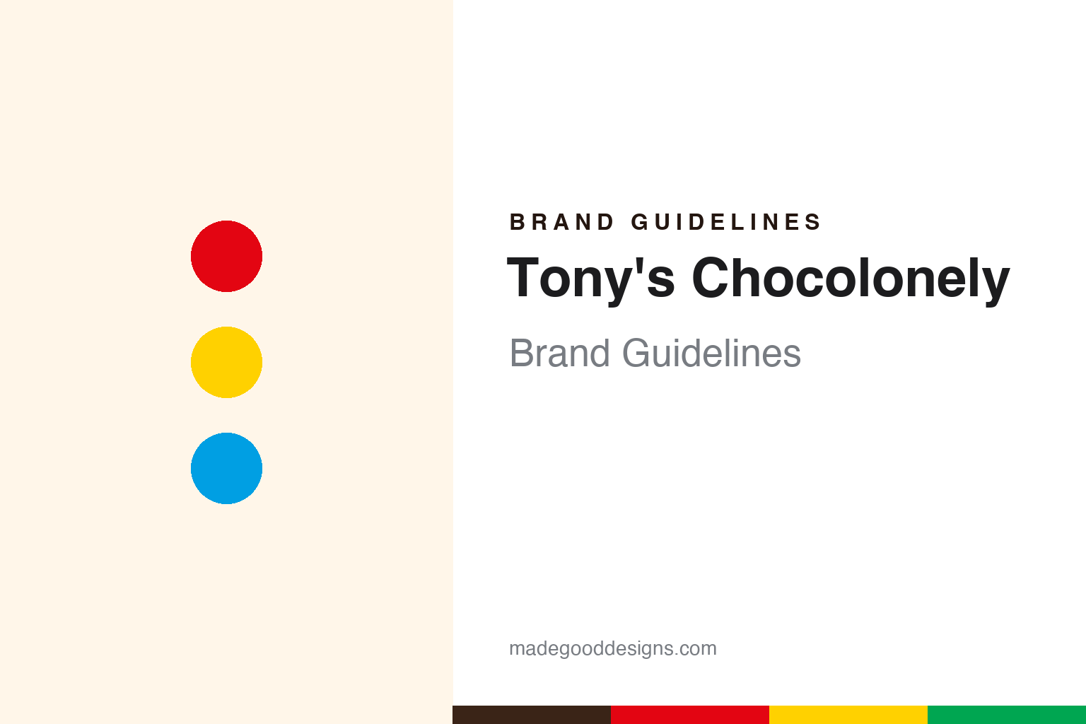 Abstract homage to Tony's Chocolonely: loud primary-color discs and swatches (not a Tony's logo)