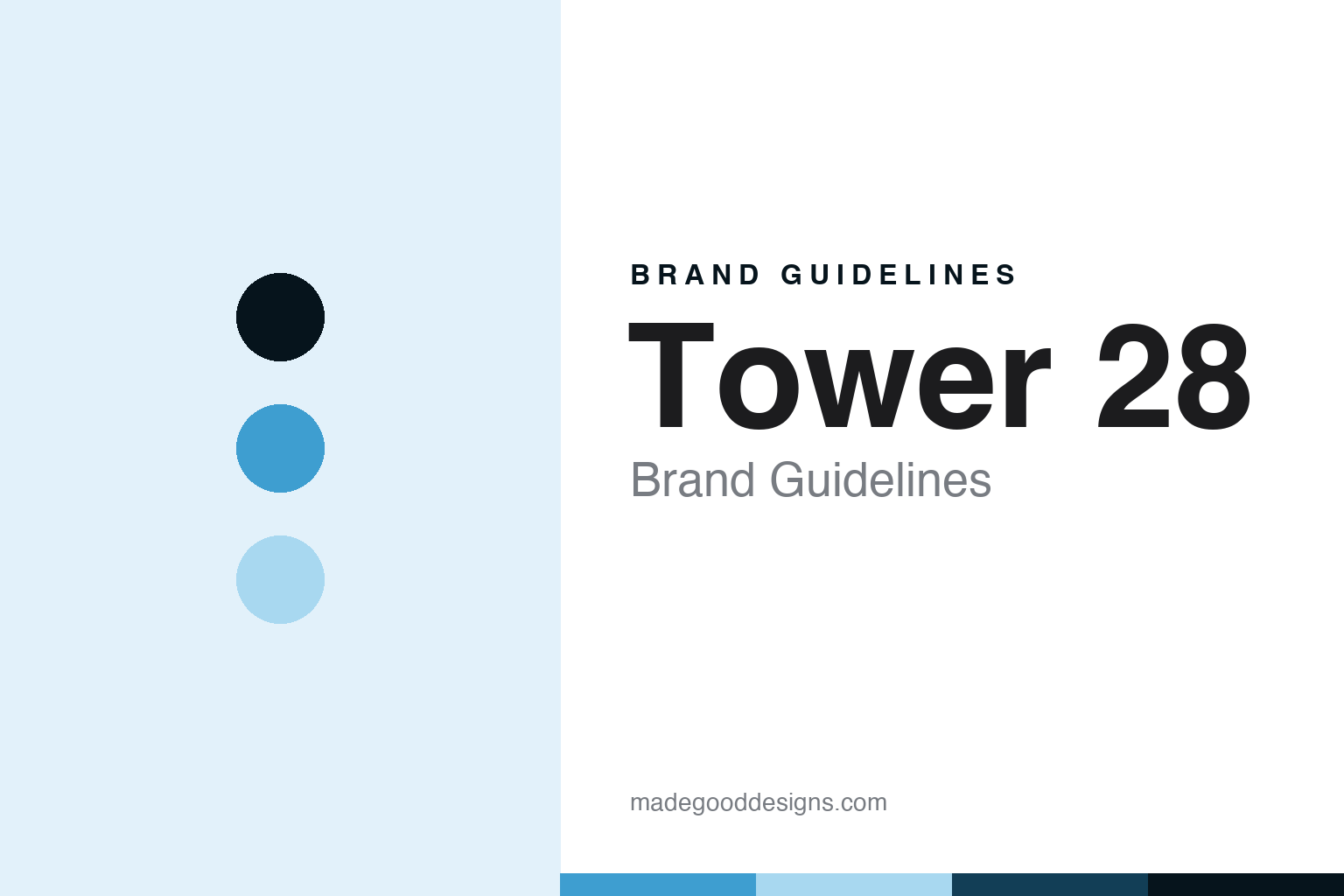 Tower 28 brand guidelines cover - sky-blue discs and spray-and-balm texture, abstract homage