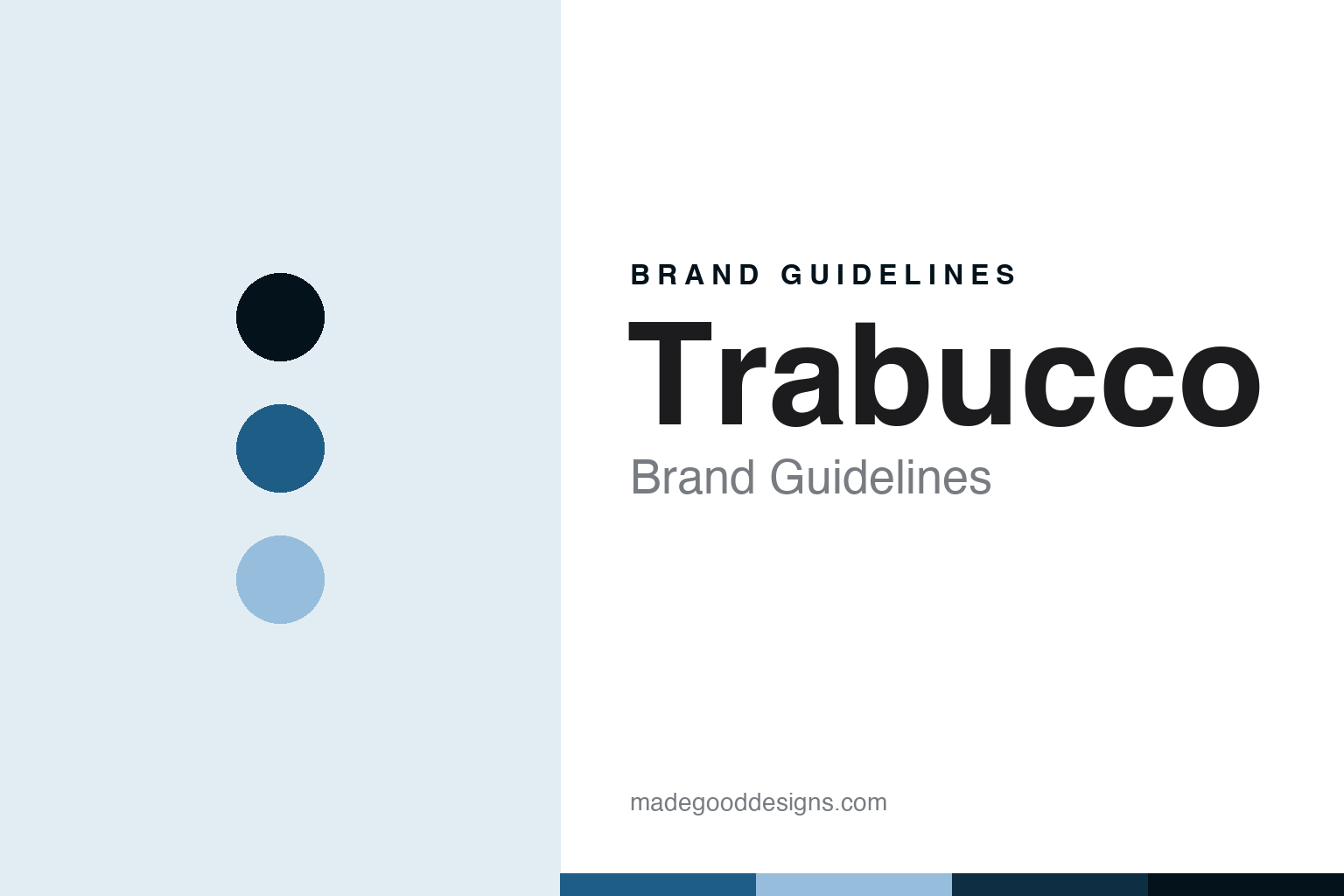 Trabucco brand guidelines — abstract azzurro palette and match-sans cover homage (not affiliated)