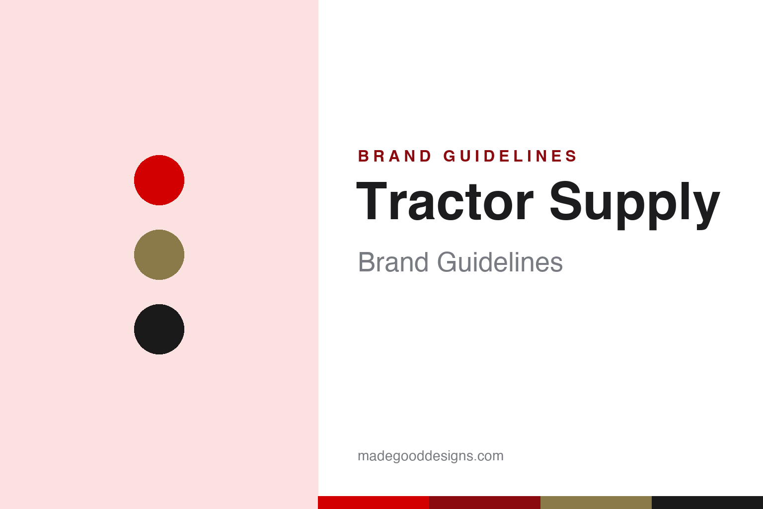 Tractor Supply brand guidelines — abstract red homage cover (palette dots and swatches; not the Tractor Supply logo)