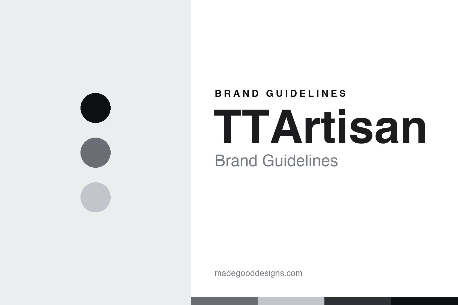 TTArtisan brand-guidelines cover — abstract pewter and light-steel colour discs on paper (original homage, no logo or lens).