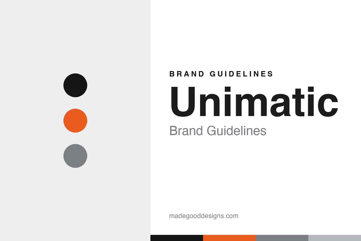 Unimatic brand guidelines — abstract colour-disc homage (monochrome and orange), not the Unimatic dials