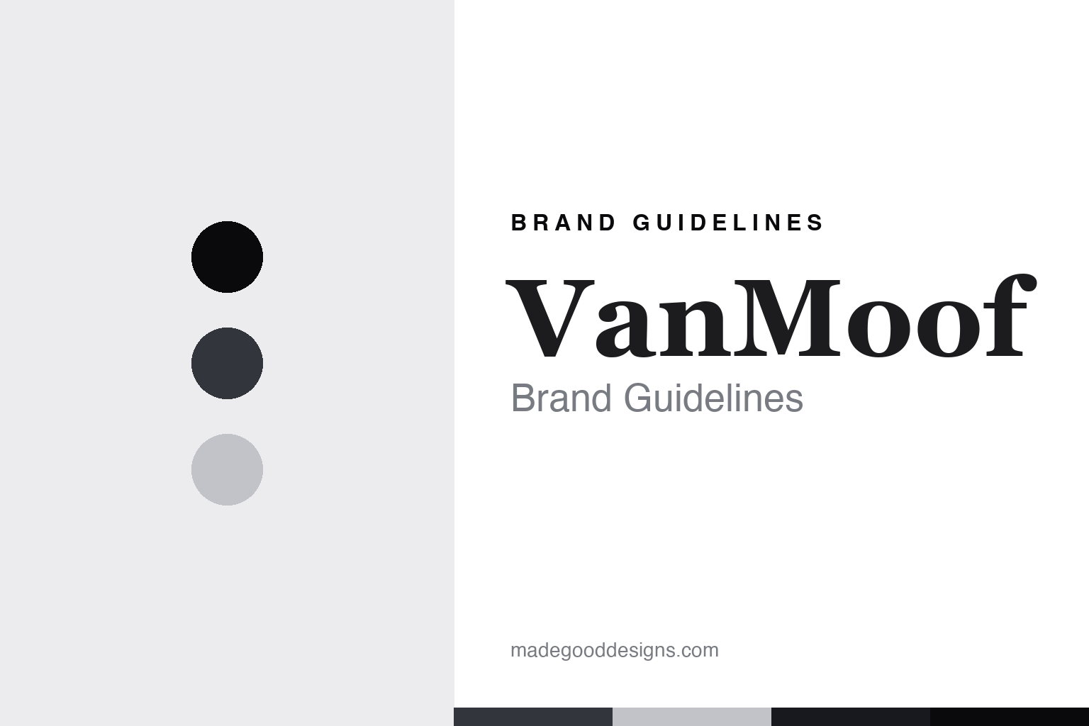 Abstract brand guidelines cover for VanMoof, charcoal ink colour discs with a frame and circuit texture, an original homage with no bike or logo.