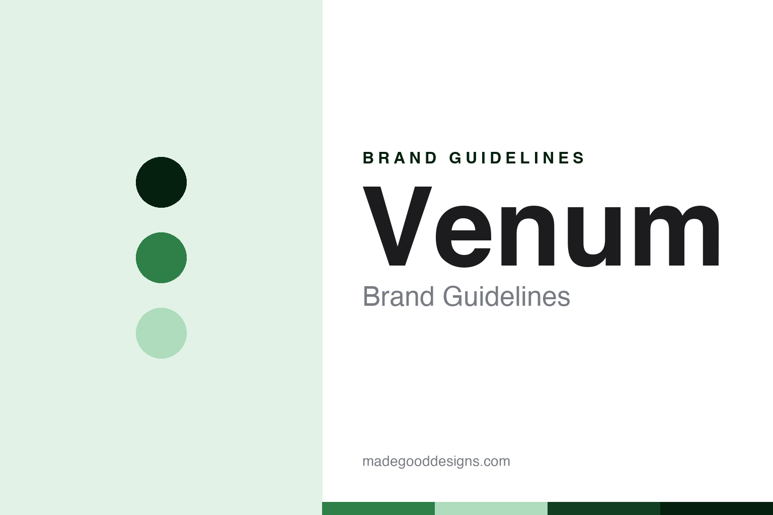 Venum brand guidelines cover — abstract venom-green palette discs and technical-material texture (homage, not the Venum logo or snake motif)