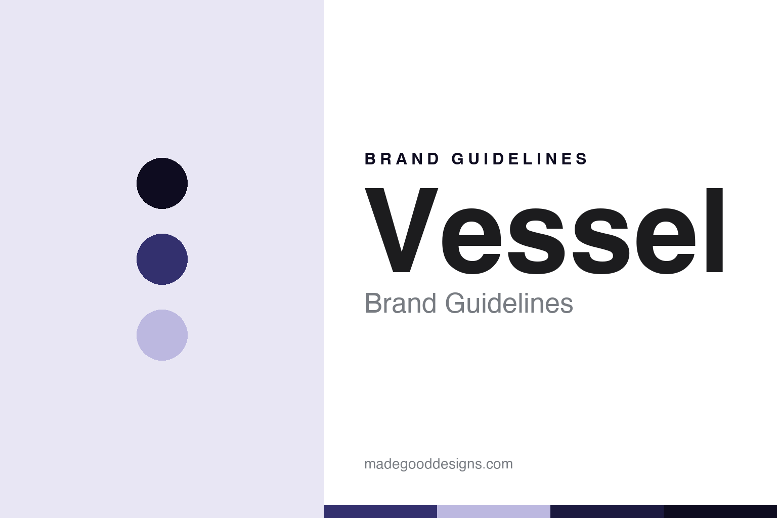 Vessel brand guidelines cover — abstract Osaka-indigo palette discs and finished-steel texture (homage, not the Vessel logo or ball-grip form)