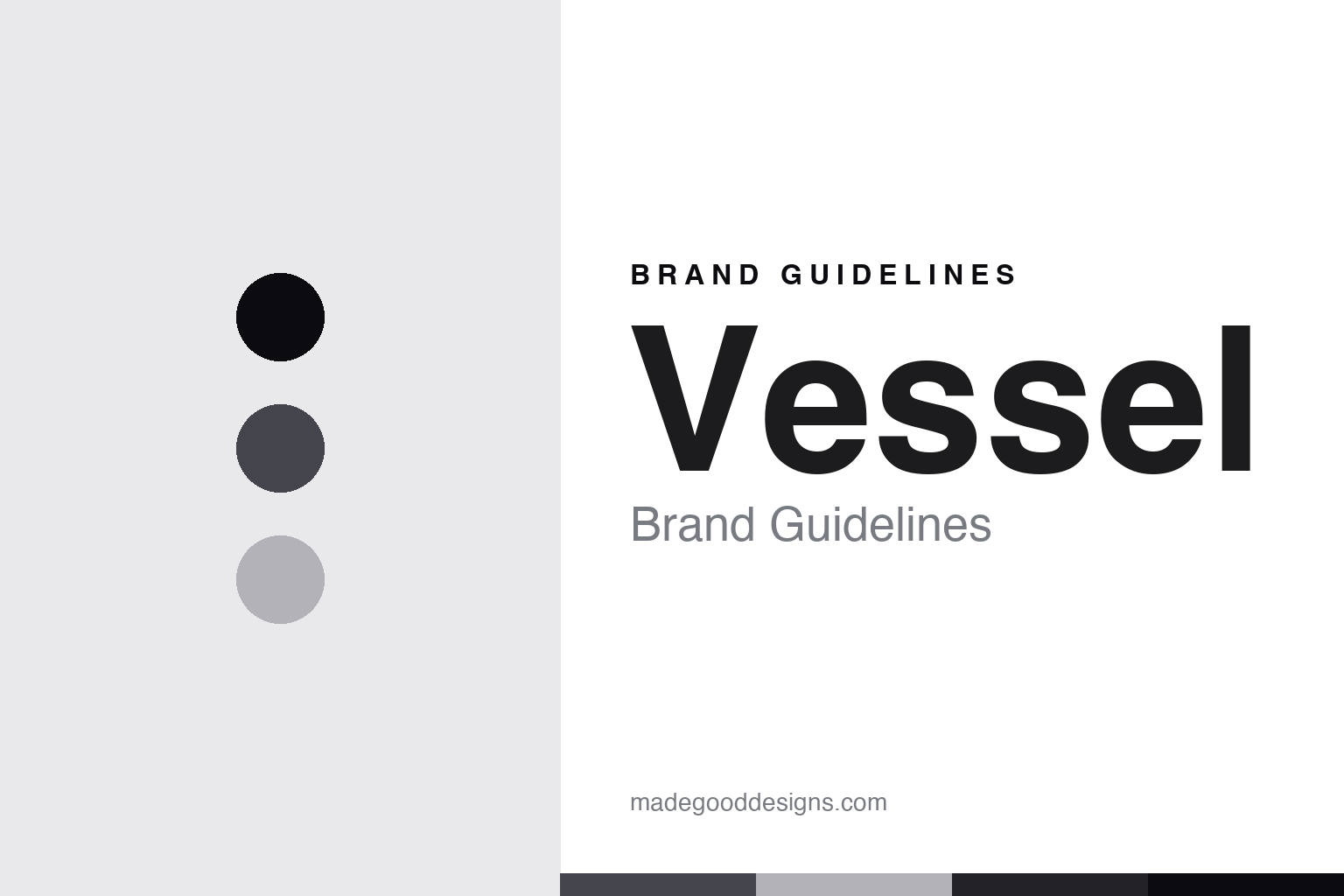 Vessel brand guidelines — abstract homage cover in luxe graphite and silver, luxury-bag-sans register